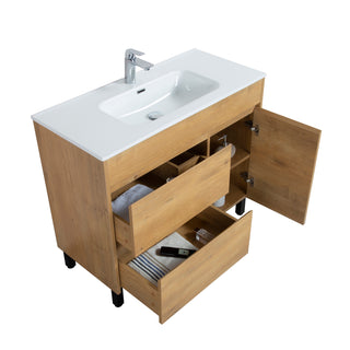 40" Frosted Oak Freestanding Bathroom Vanity with White Ceramic Countertop