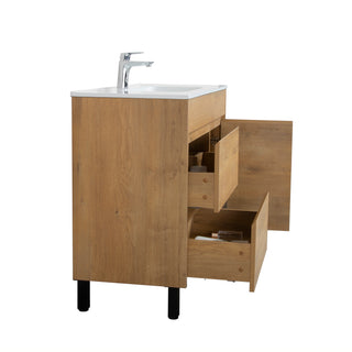 40" Frosted Oak Freestanding Bathroom Vanity with White Ceramic Countertop