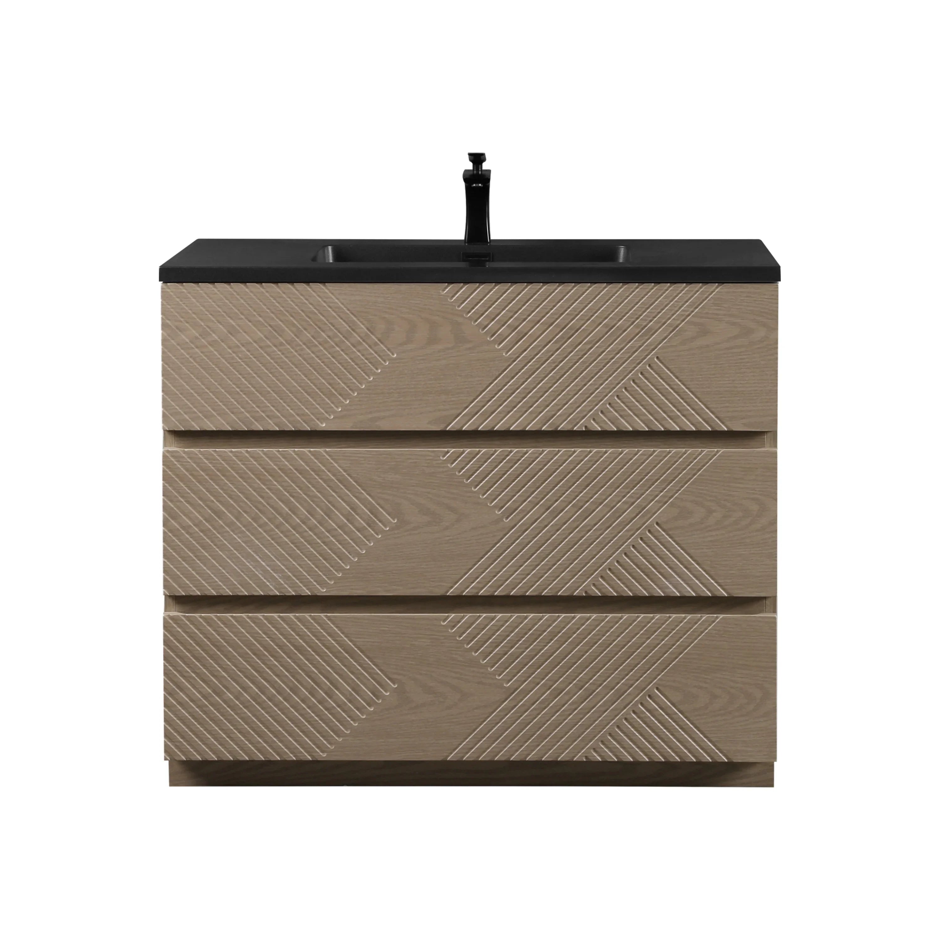 40" Taupe Oak Freestanding Vanity with Black Engineered Quartz Countertop