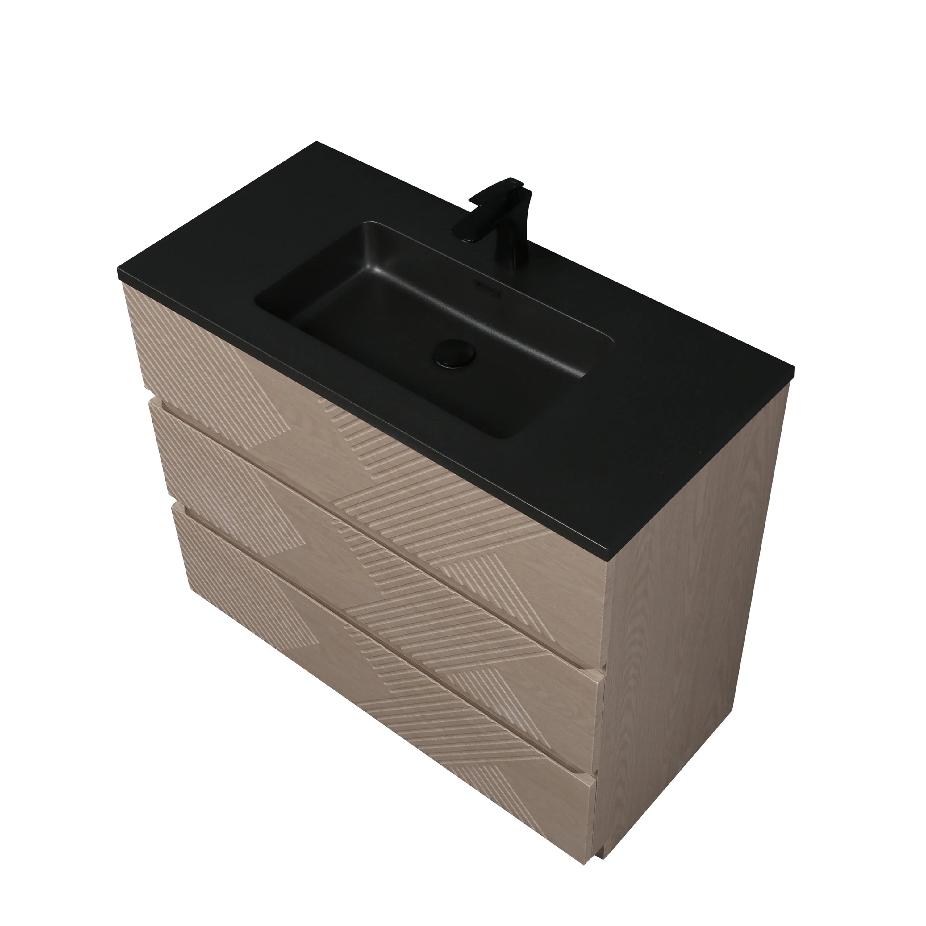 40" Taupe Oak Freestanding Vanity with Black Engineered Quartz Countertop