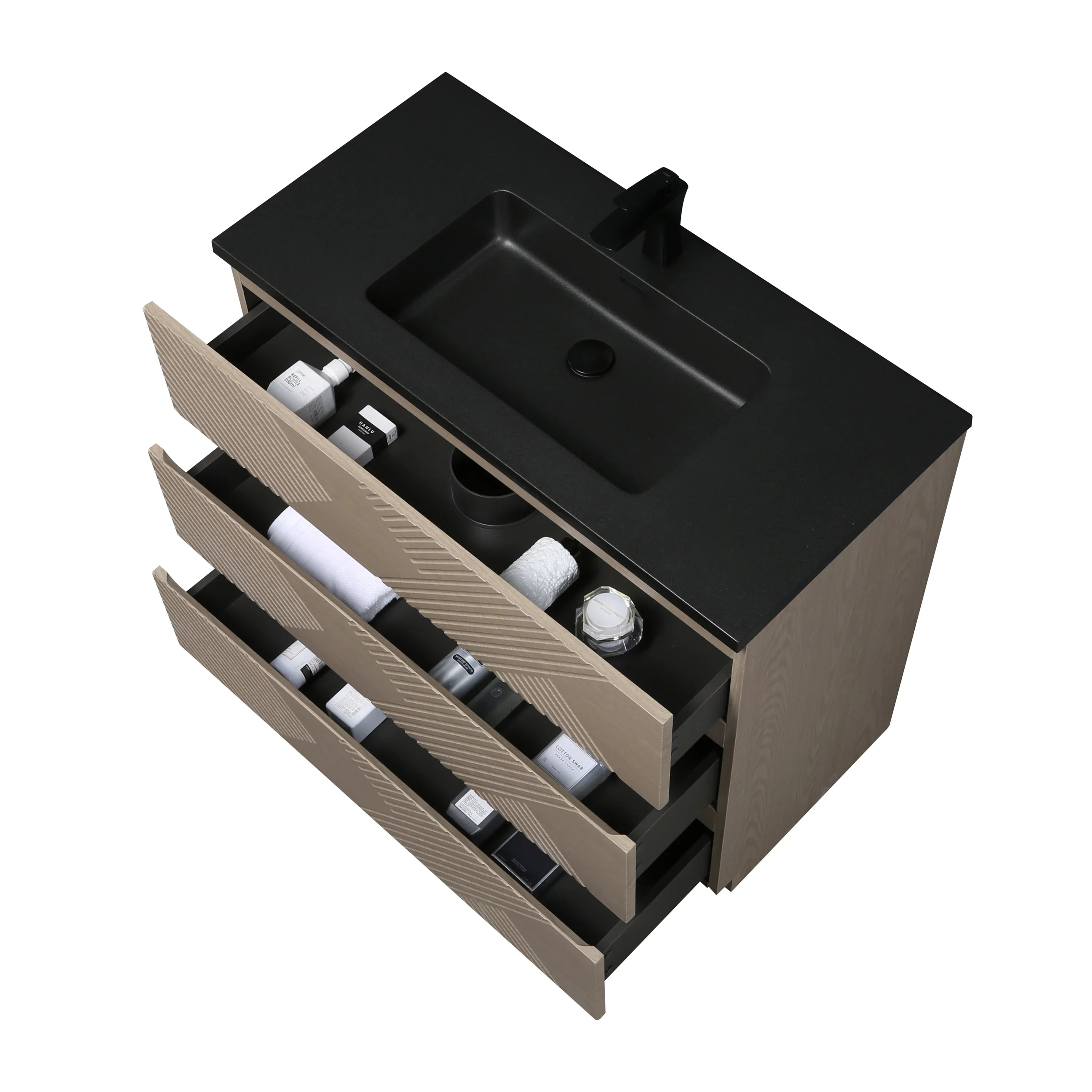 40" Taupe Oak Freestanding Vanity with Black Engineered Quartz Countertop