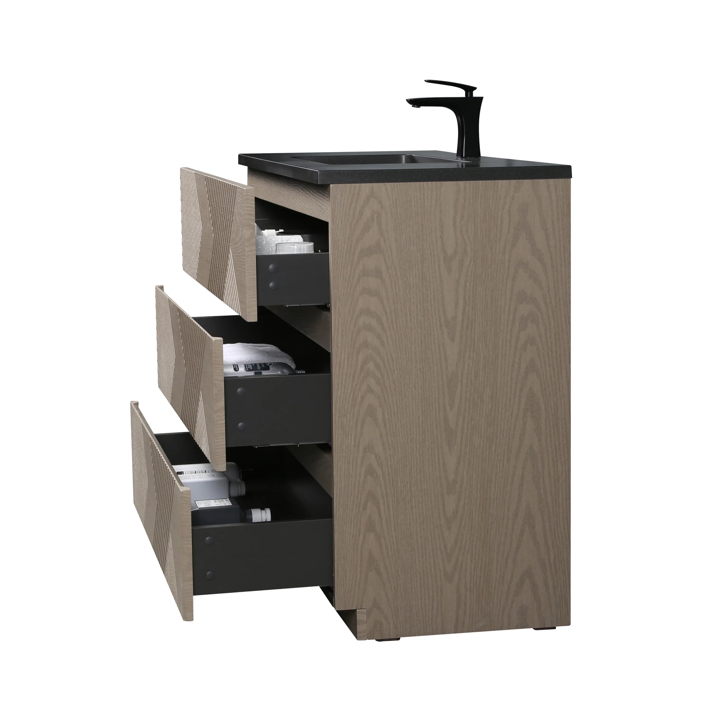 40" Taupe Oak Freestanding Vanity with Black Engineered Quartz Countertop