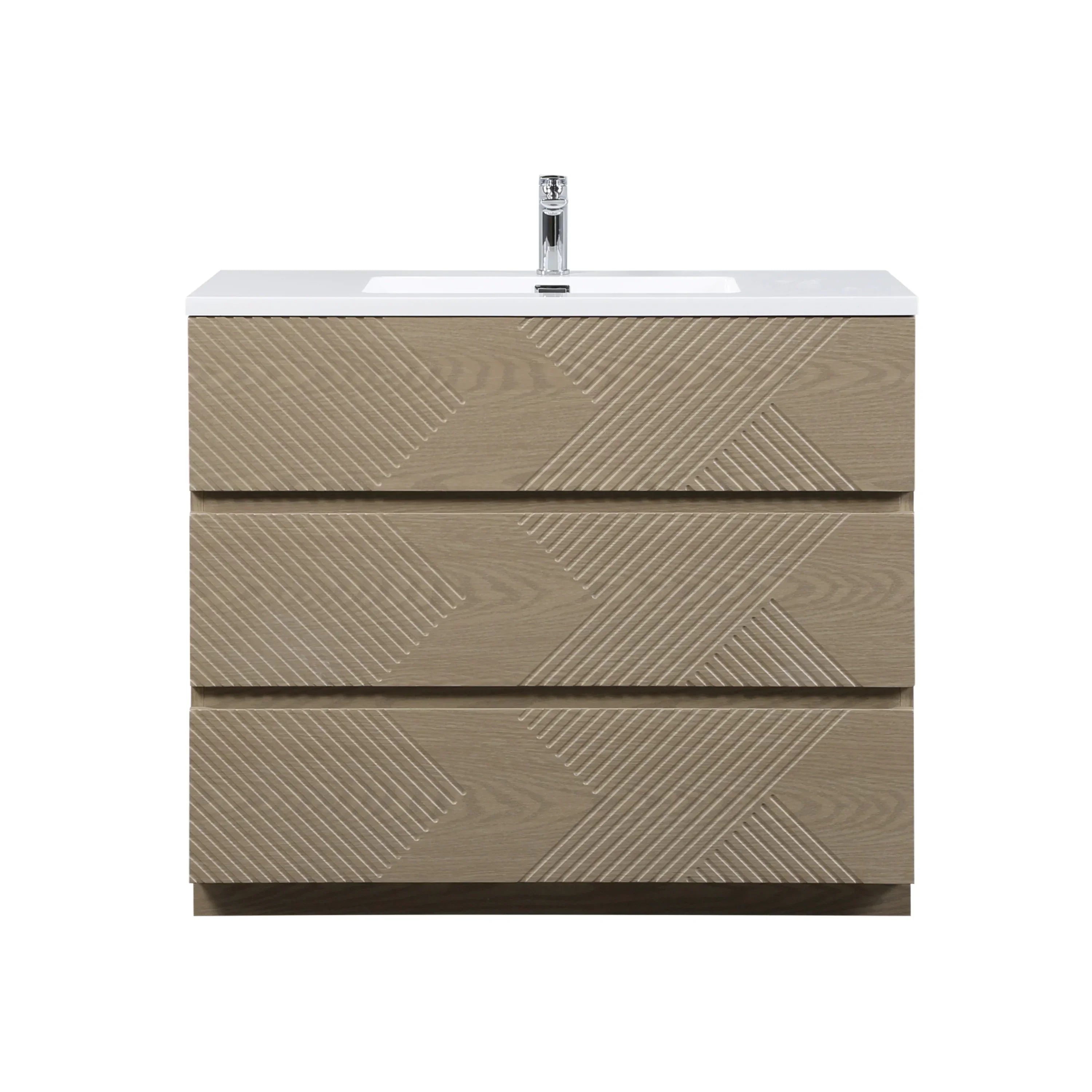 40" Taupe Oak Freestanding Vanity with White Polymarble Countertop