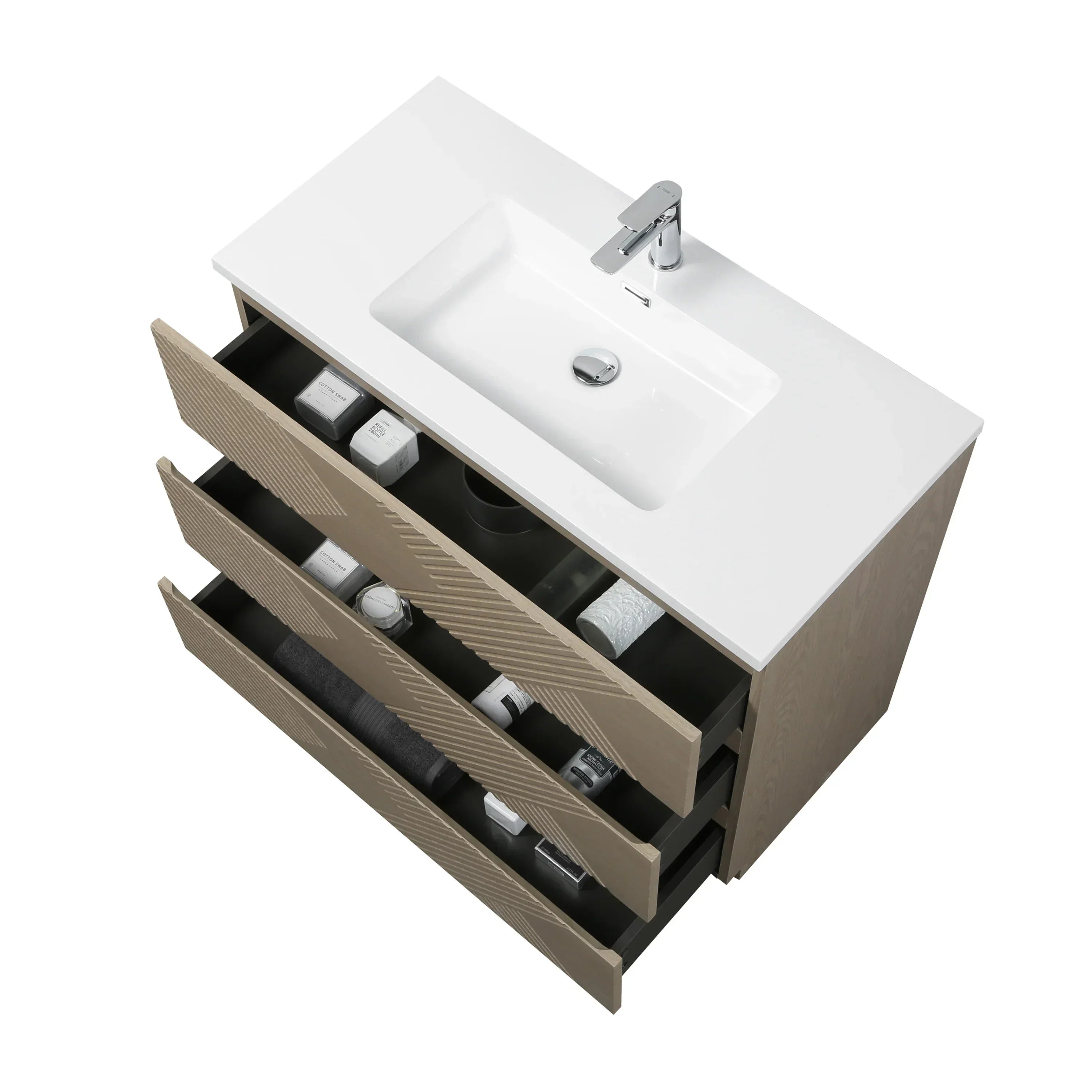 40" Taupe Oak Freestanding Vanity with White Polymarble Countertop