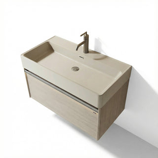 Meuble-lavabo mural taupe de 40 po avec comptoir intégré en surface solide nano taupe clair et Pop-up