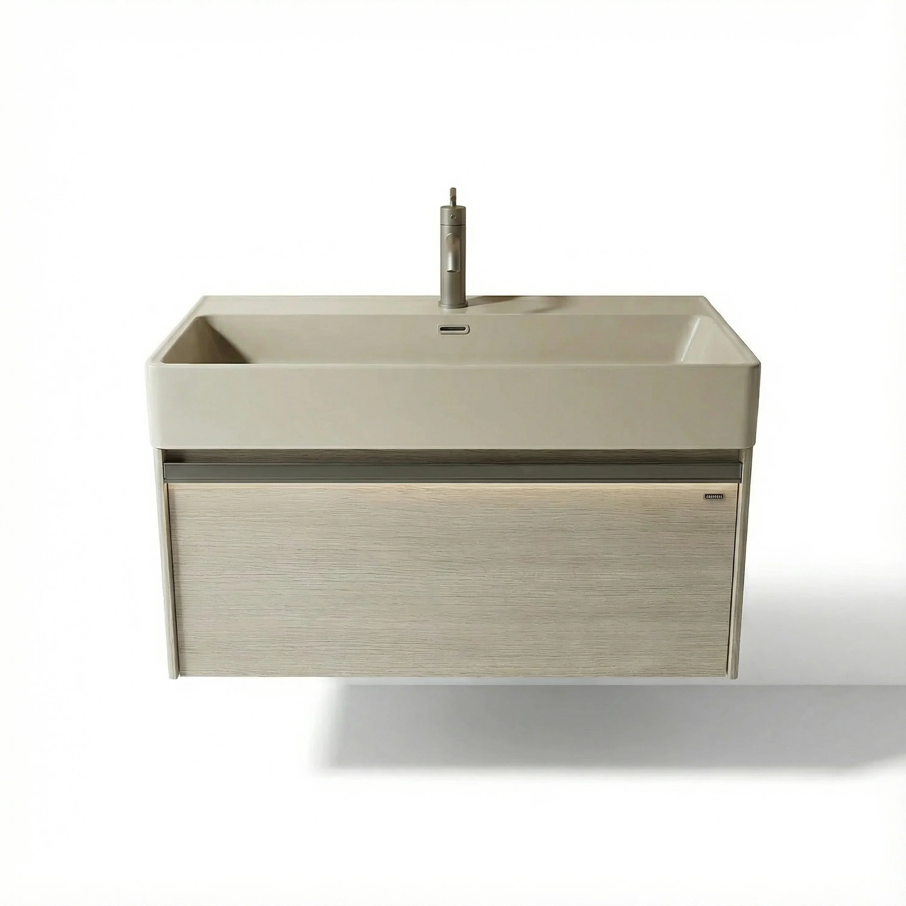 40" Taupe Wall Mount Vanity with Light Taupe Nano Solid Surface Integrated Countertop with Pop-up
