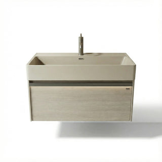 Meuble-lavabo mural taupe de 40 po avec comptoir intégré en surface solide nano taupe clair et Pop-up