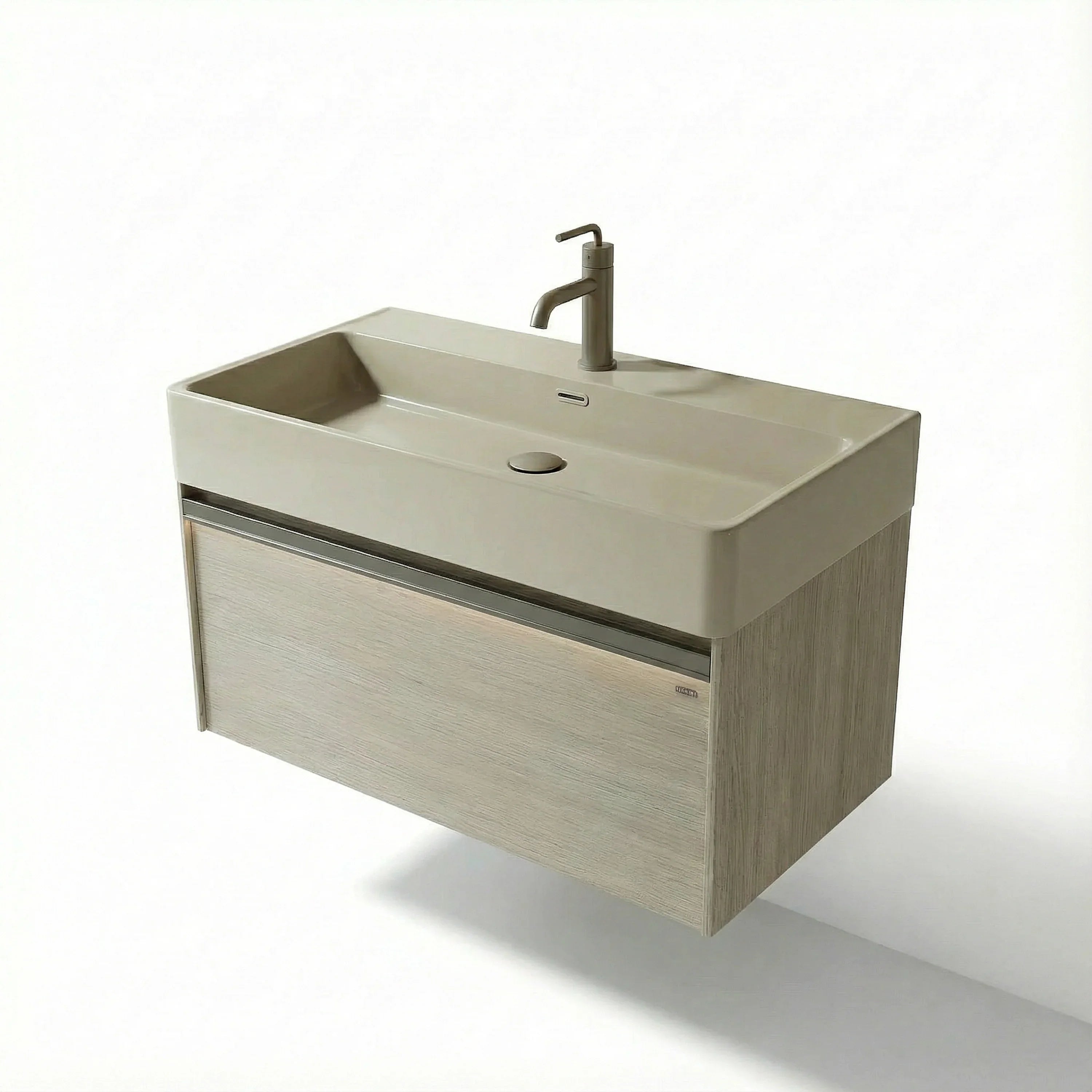40" Taupe Wall Mount Vanity with Light Taupe Nano Solid Surface Integrated Countertop with Pop-up