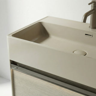 Meuble-lavabo mural taupe de 40 po avec comptoir intégré en surface solide nano taupe clair et Pop-up