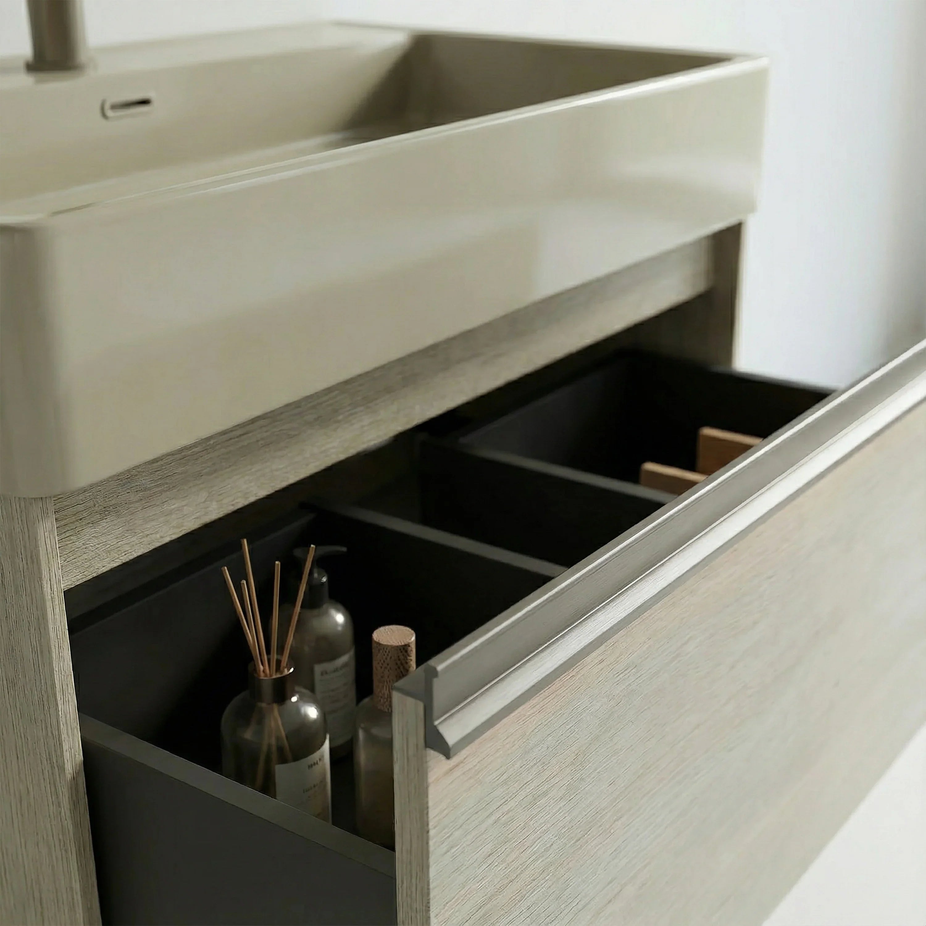 40" Taupe Wall Mount Vanity with Light Taupe Nano Solid Surface Integrated Countertop with Pop-up