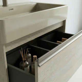 Meuble-lavabo mural taupe de 40 po avec comptoir intégré en surface solide nano taupe clair et Pop-up