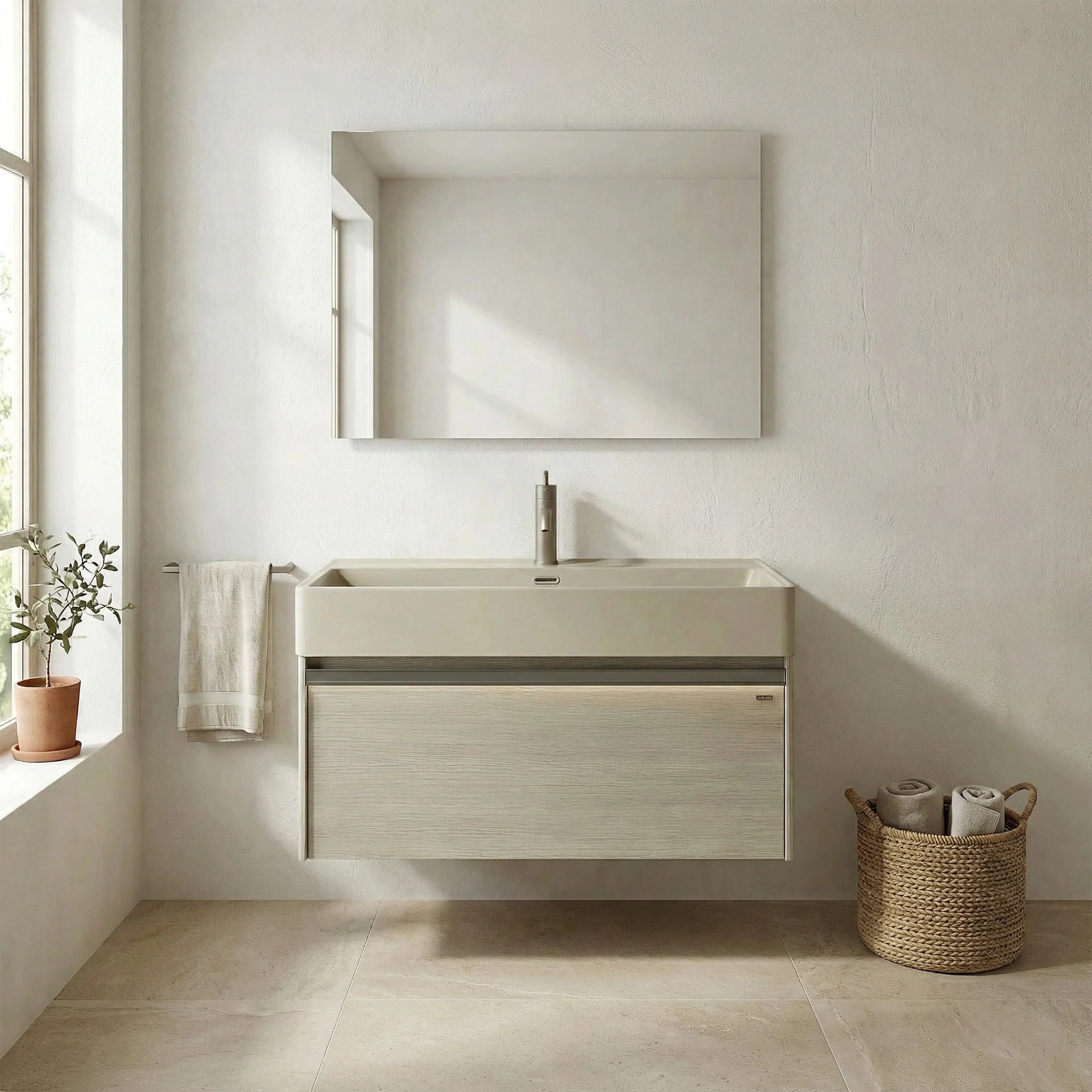 40" Taupe Wall Mount Vanity with Light Taupe Nano Solid Surface Integrated Countertop with Pop-up