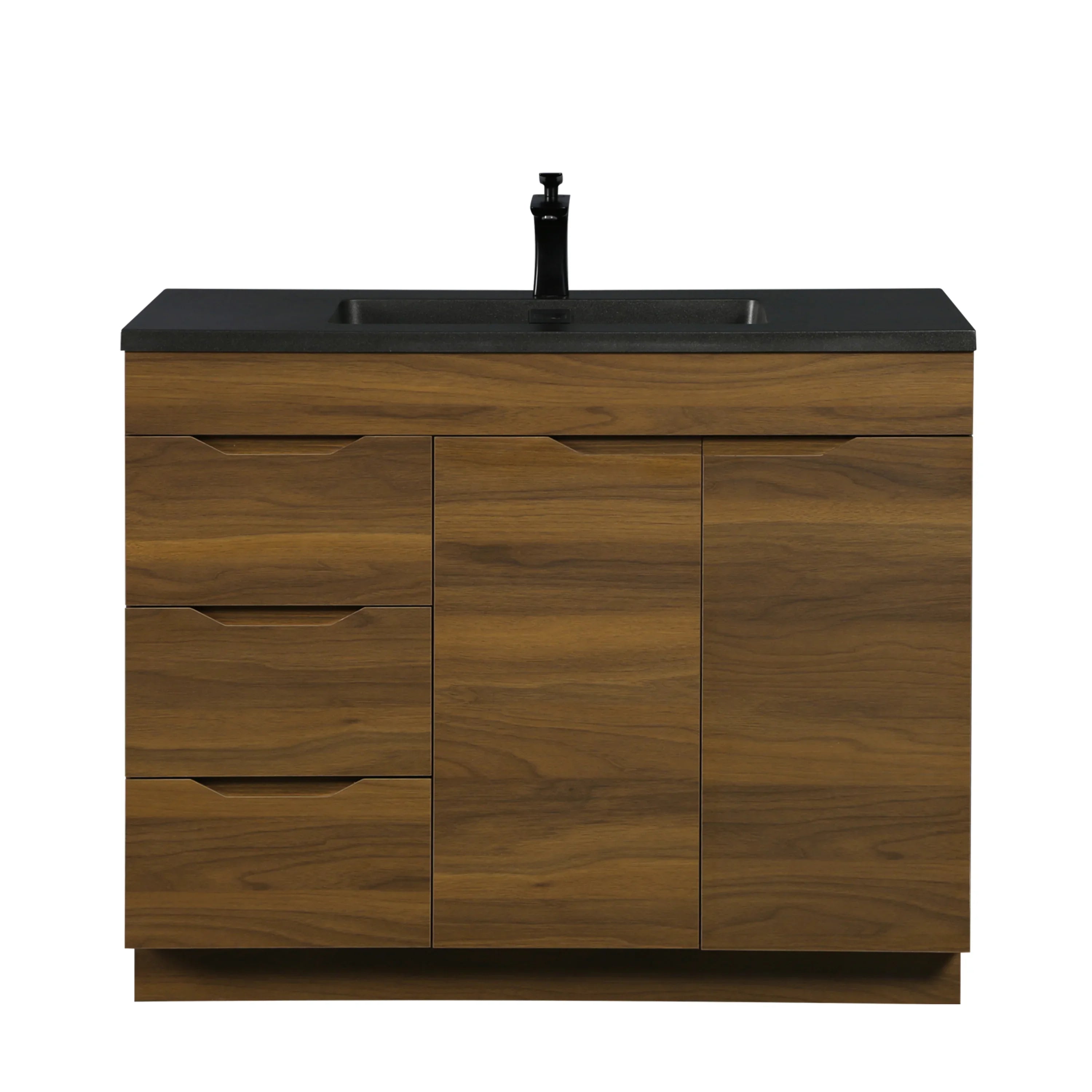 40 Inch Walnut Freestanding Bathroom Vanity with Black Engineered Quartz Countertop - Augusta Collection