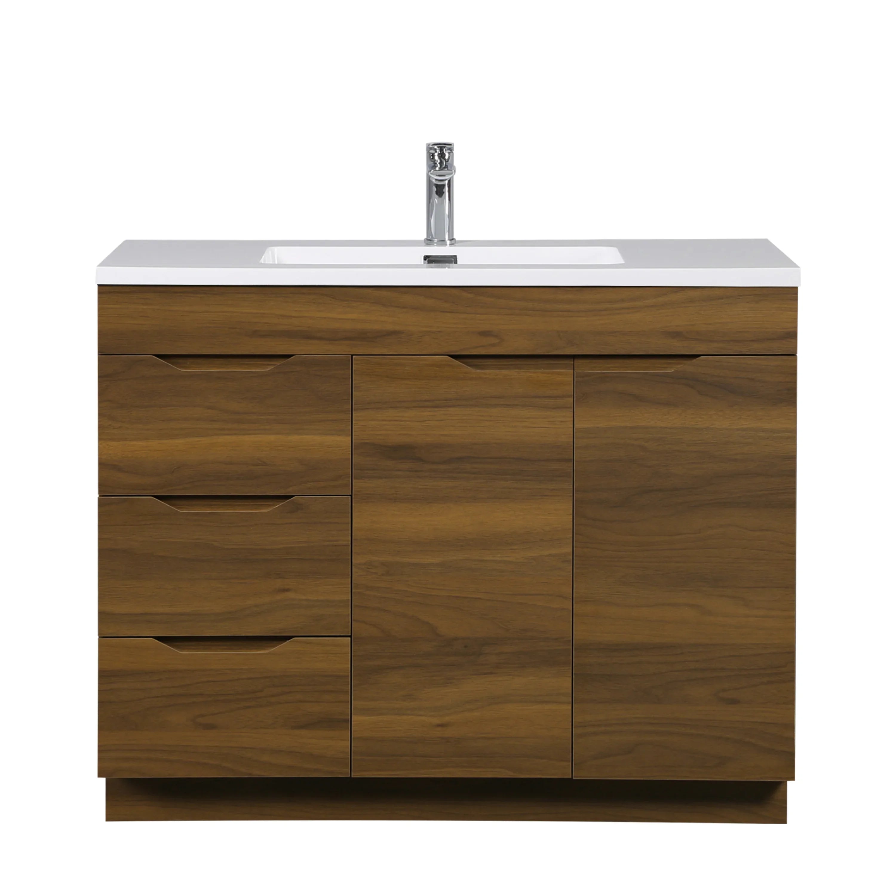 40 Inch Walnut Freestanding Vanity with White Polymarble Countertop - Augusta Collection