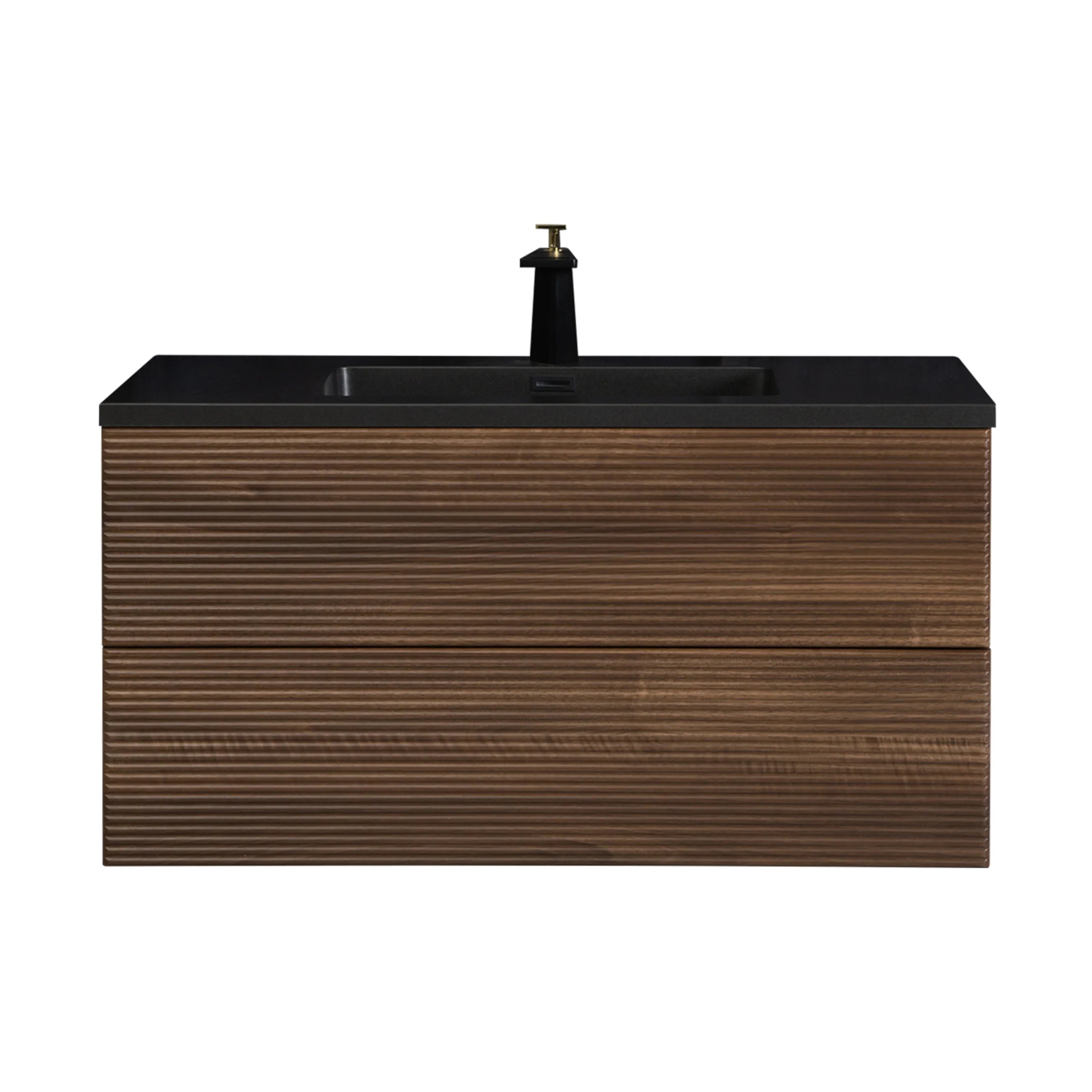 Meuble-Lavabo Mural 40po Noyer avec Comptoir de Quartz d'ingénierie Noir