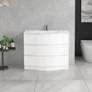 Meuble-Lavabo Autoportant 40po Blanc Mat avec Comptoir de Verre Blanc