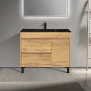 40" Frosted Oak Freestanding Single Sink Bathroom Vanity with Black Ceramic Countetop