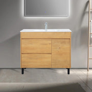 40" Frosted Oak Freestanding Bathroom Vanity with White Ceramic Countertop