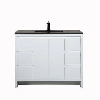 40" Glossy White Freestanding Bathroom Vanity with Black Engineered Quartz Countertop - Golden Elite Deco