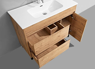 40" Soft Oak Freestanding Bathroom Vanity with White Ceramic Countertop - Golden Elite Deco