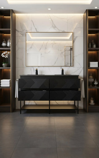 Meuble-Lavabo Double Mural 72po Noir avec Comptoir de Quartz d'ingénierie Noir