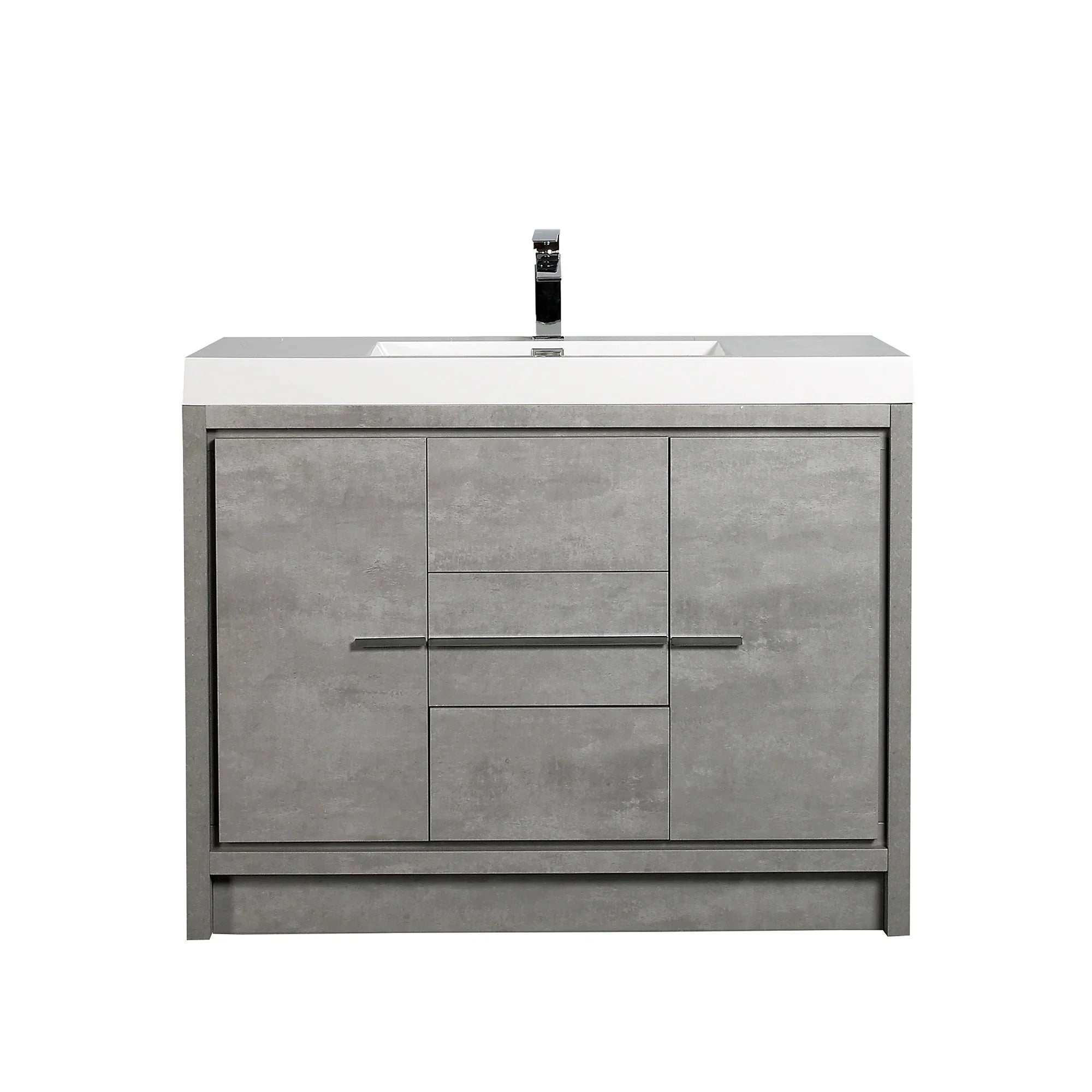 42" Cement Freestanding Bathroom Vanity with White Polymarble Countertop