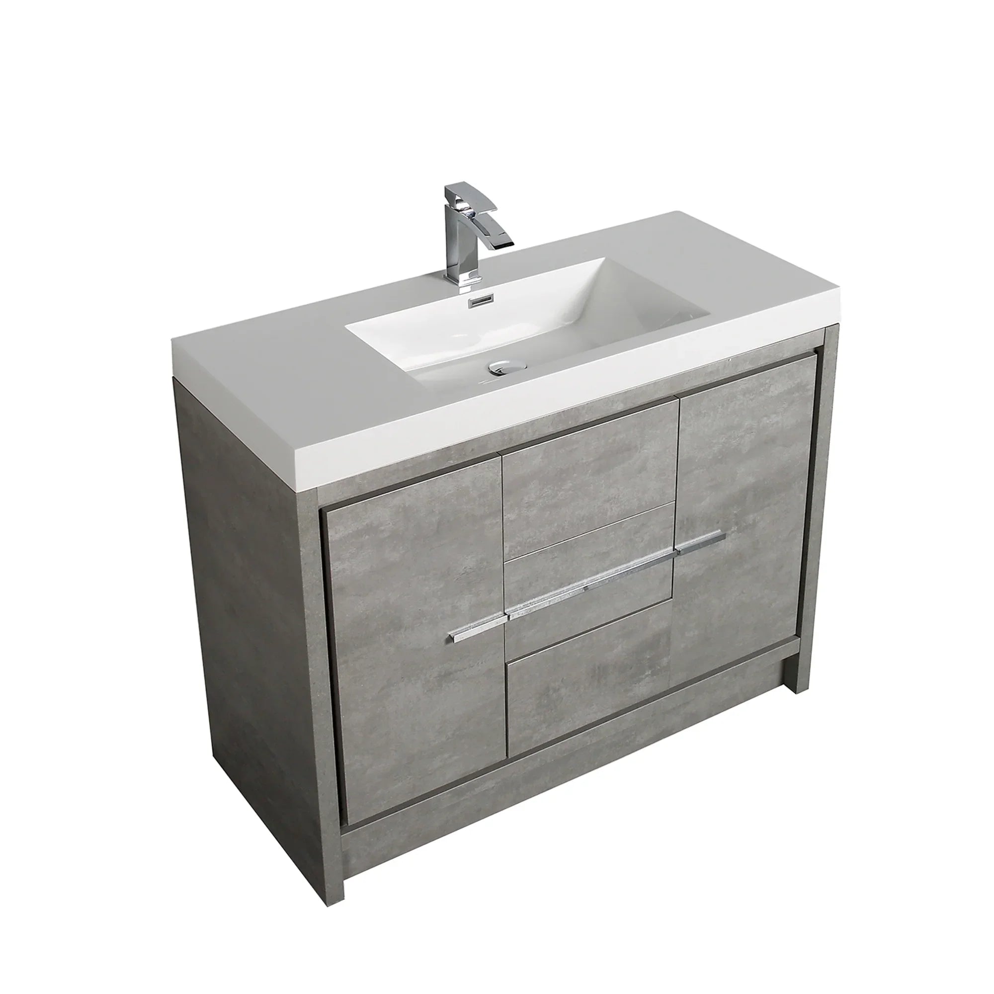 Meuble-Lavabo Autoportant 42po Ciment avec Comptoir de Polymarbre Blanc 