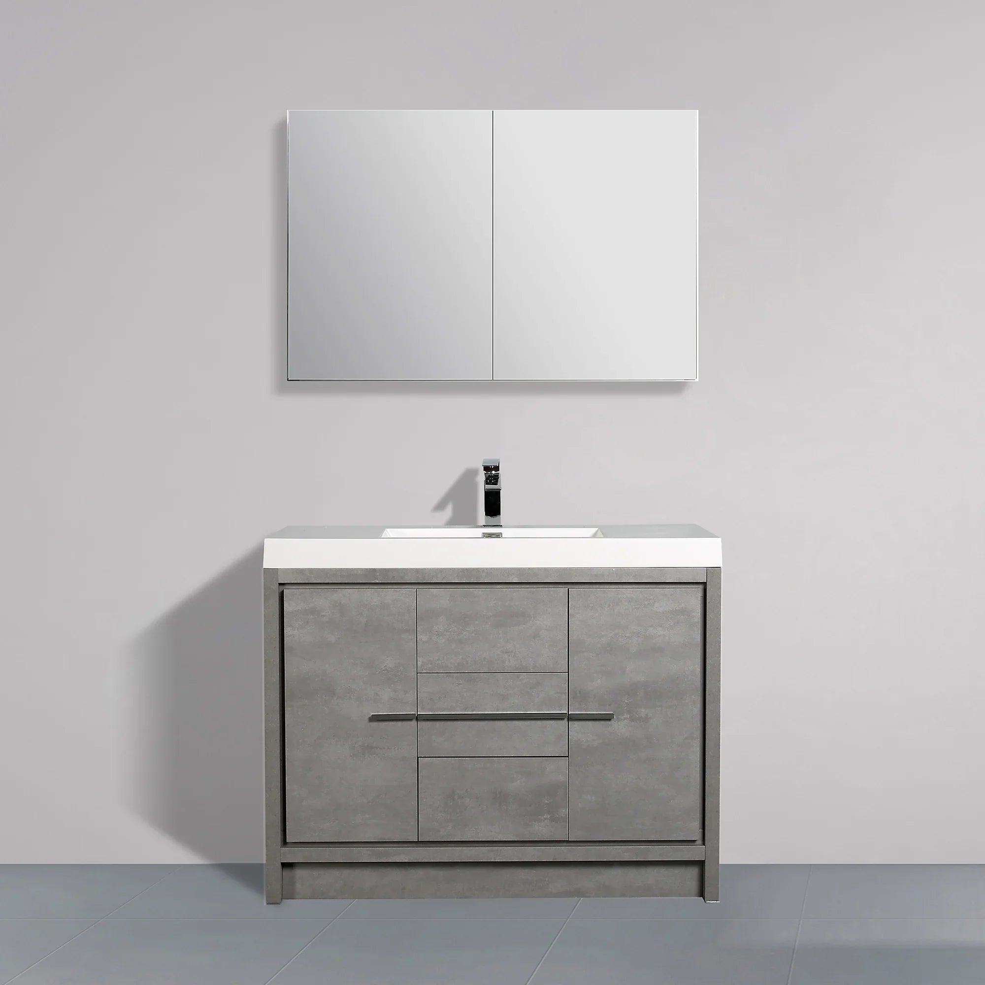42" Cement Freestanding Bathroom Vanity with White Polymarble Countertop