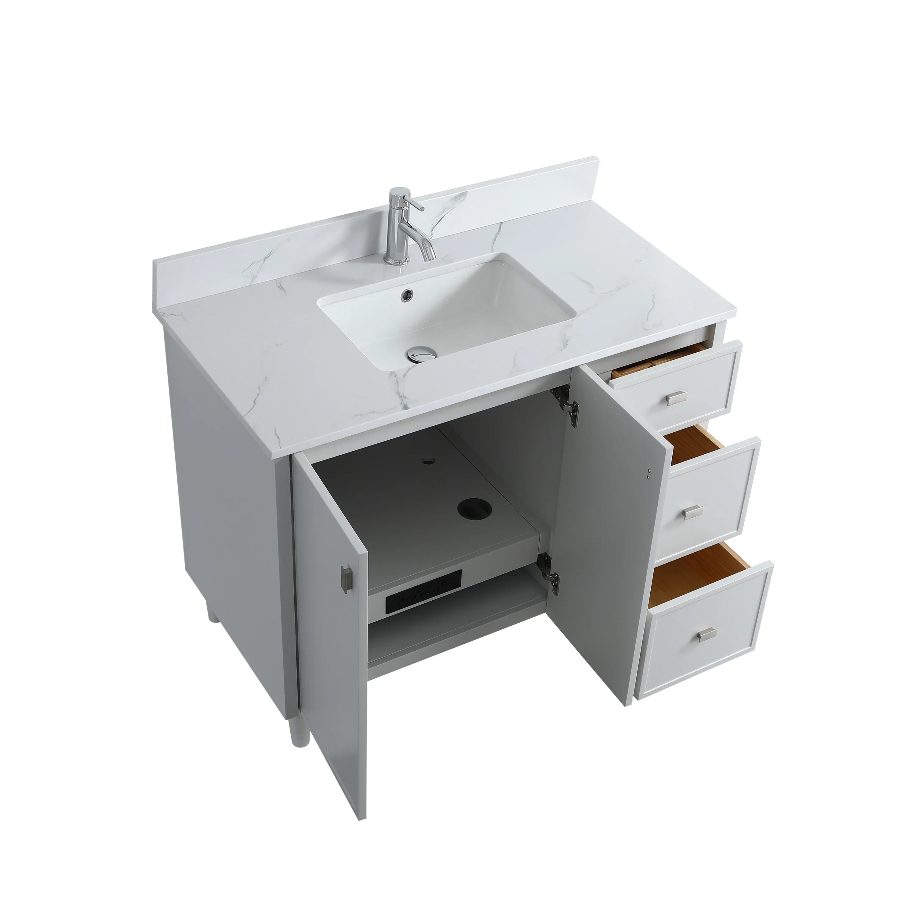 Meuble-Lavabo Autoportant 42po Gris Hampton avec Comptoir de Marbre Ingénierie Calcutta