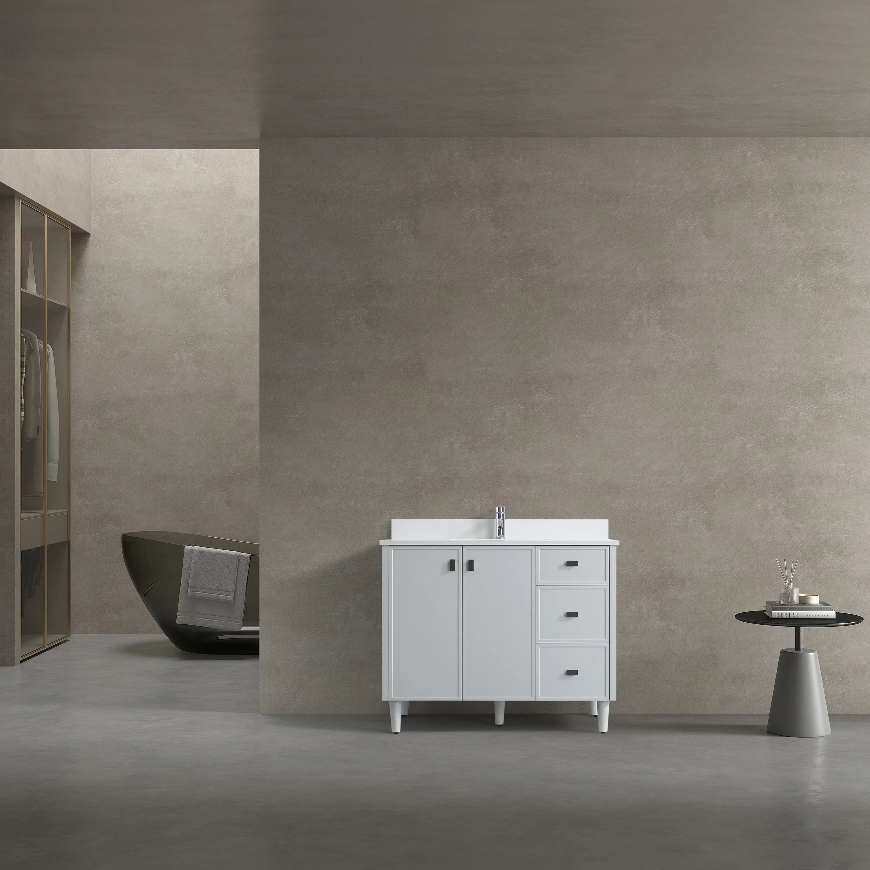 Meuble-Lavabo Autoportant 42po Gris Hampton avec Comptoir Quartz Blanc et Lavabo Simple