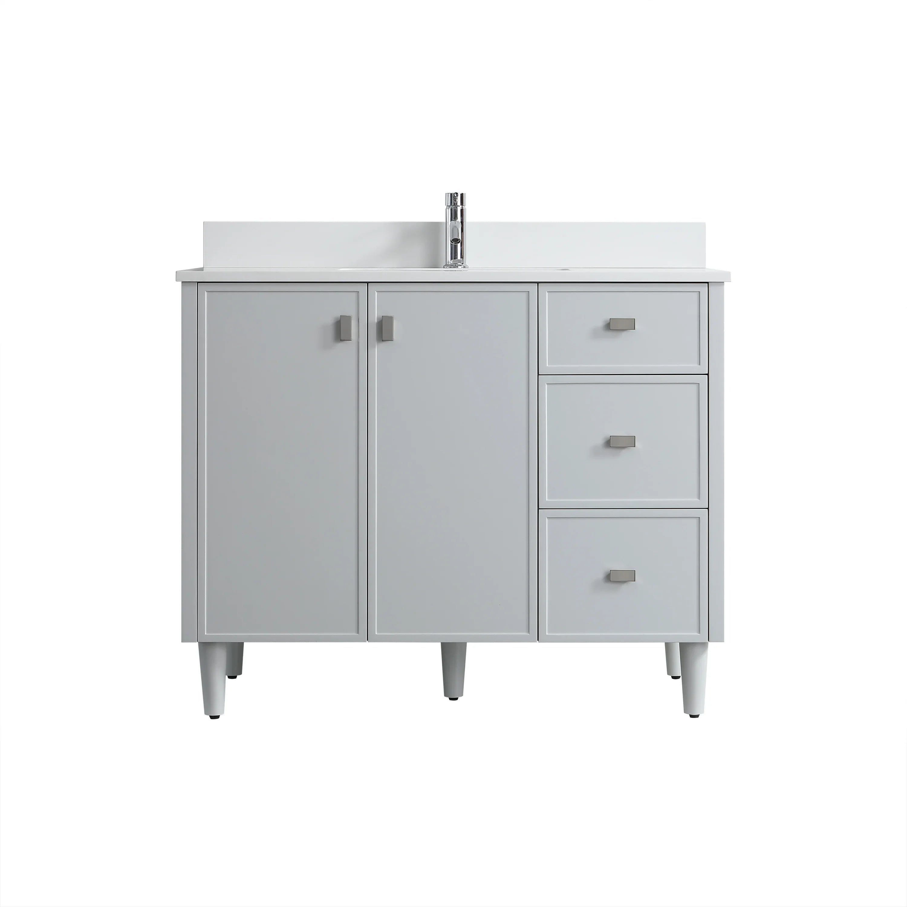 Meuble-Lavabo Autoportant 42po Gris Hampton avec Comptoir Quartz Blanc et Lavabo Simple