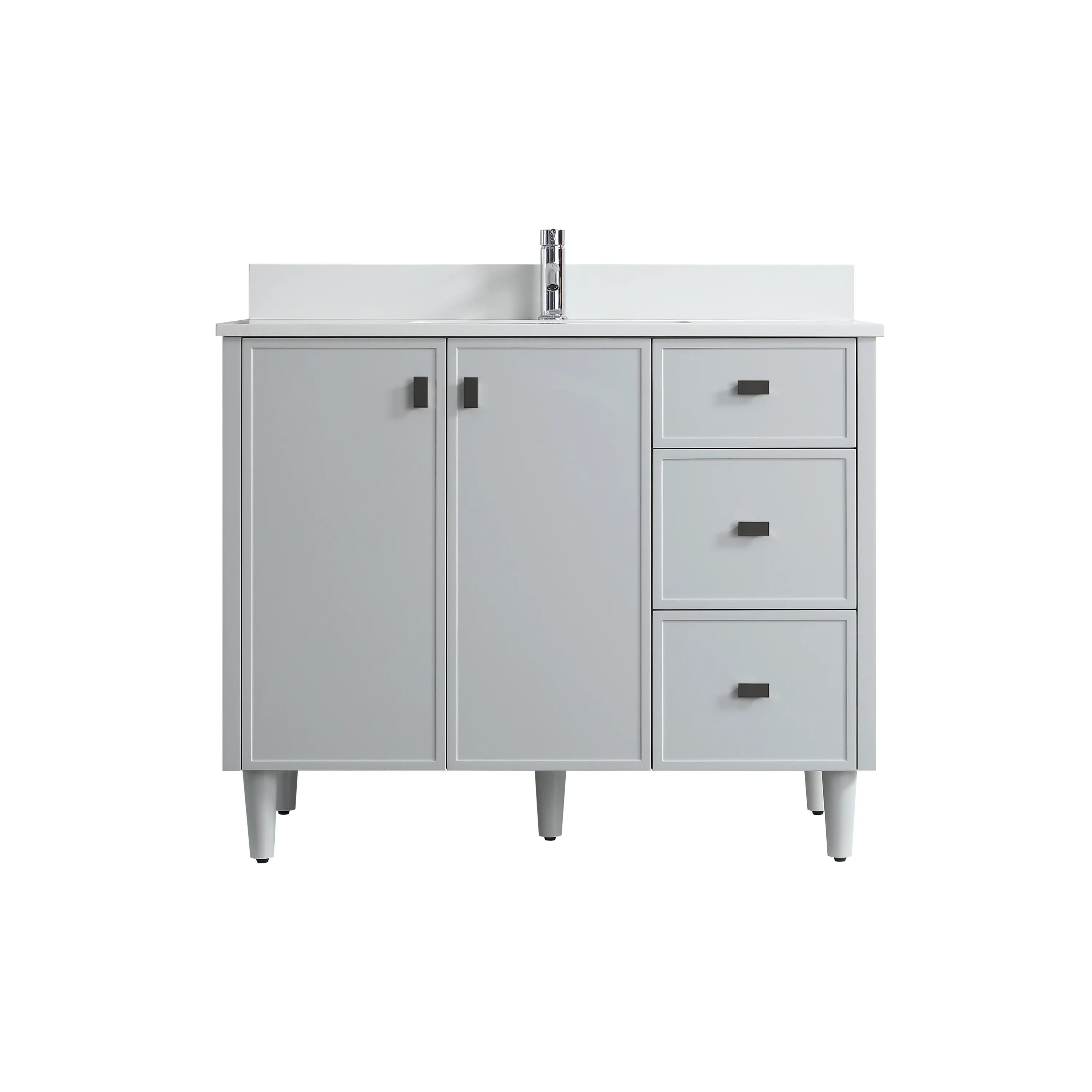 Meuble-Lavabo Autoportant 42po Gris Hampton avec Comptoir Quartz Blanc et Lavabo Simple