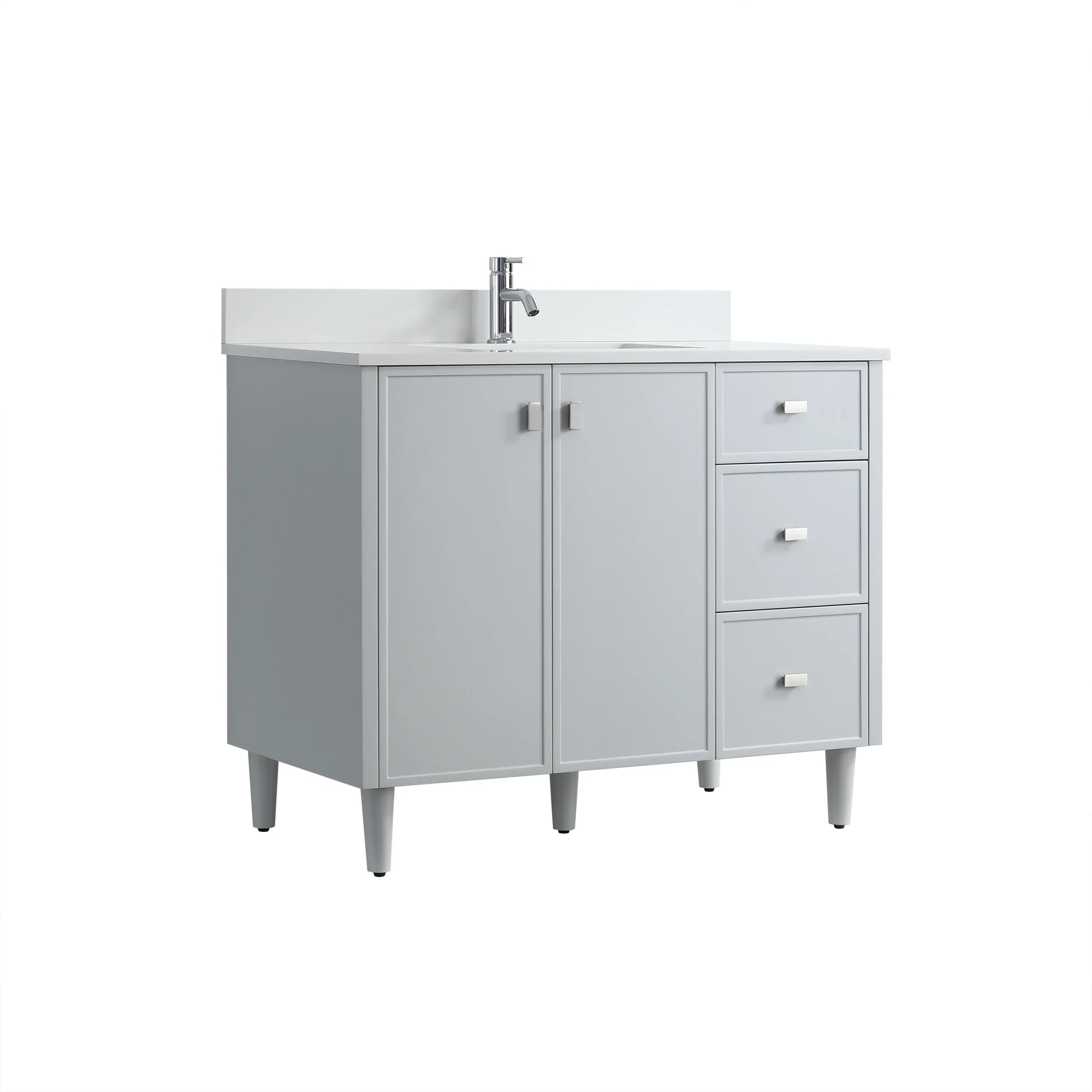 Meuble-Lavabo Autoportant 42po Gris Hampton avec Comptoir Quartz Blanc et Lavabo Simple