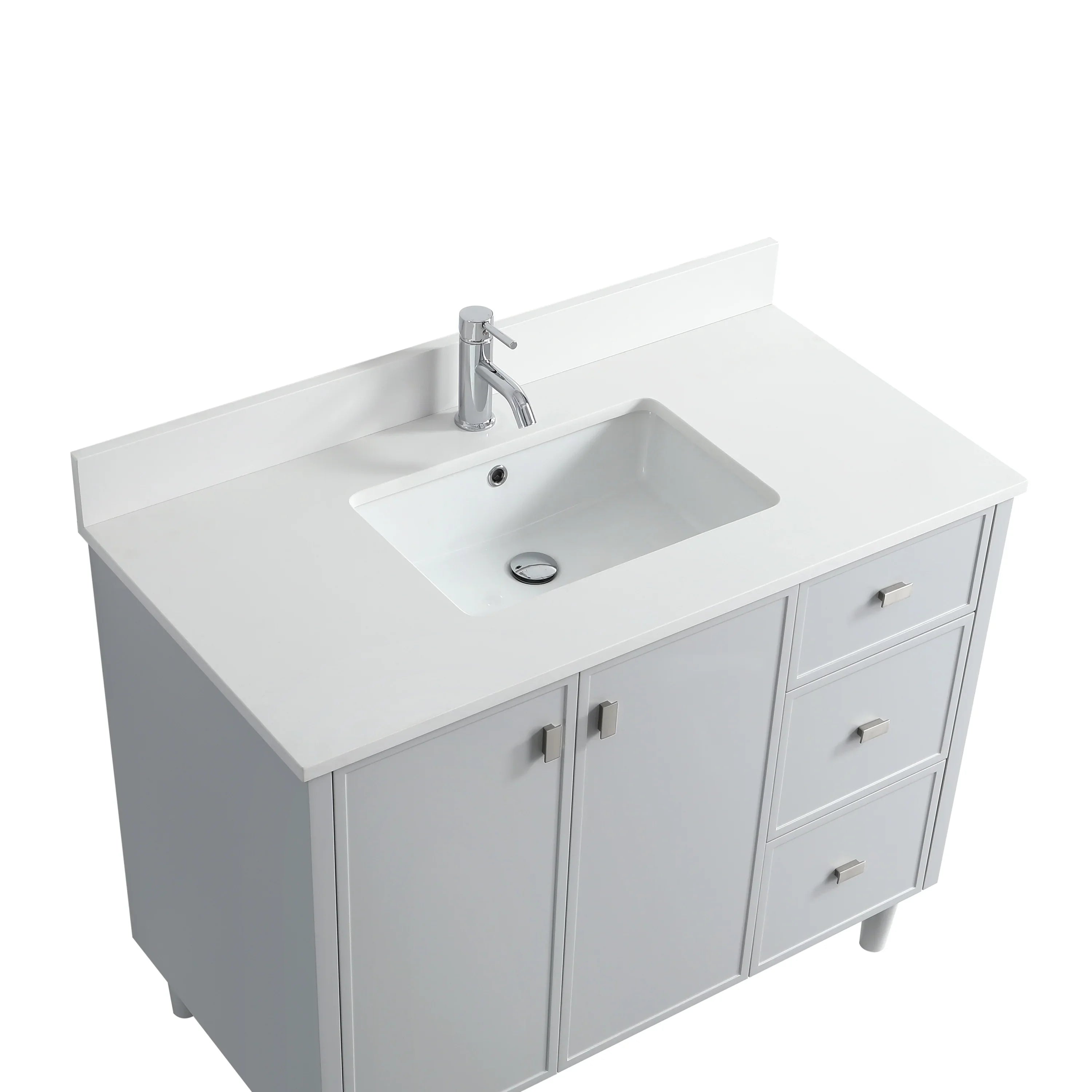 Meuble-Lavabo Autoportant 42po Gris Hampton avec Comptoir Quartz Blanc et Lavabo Simple