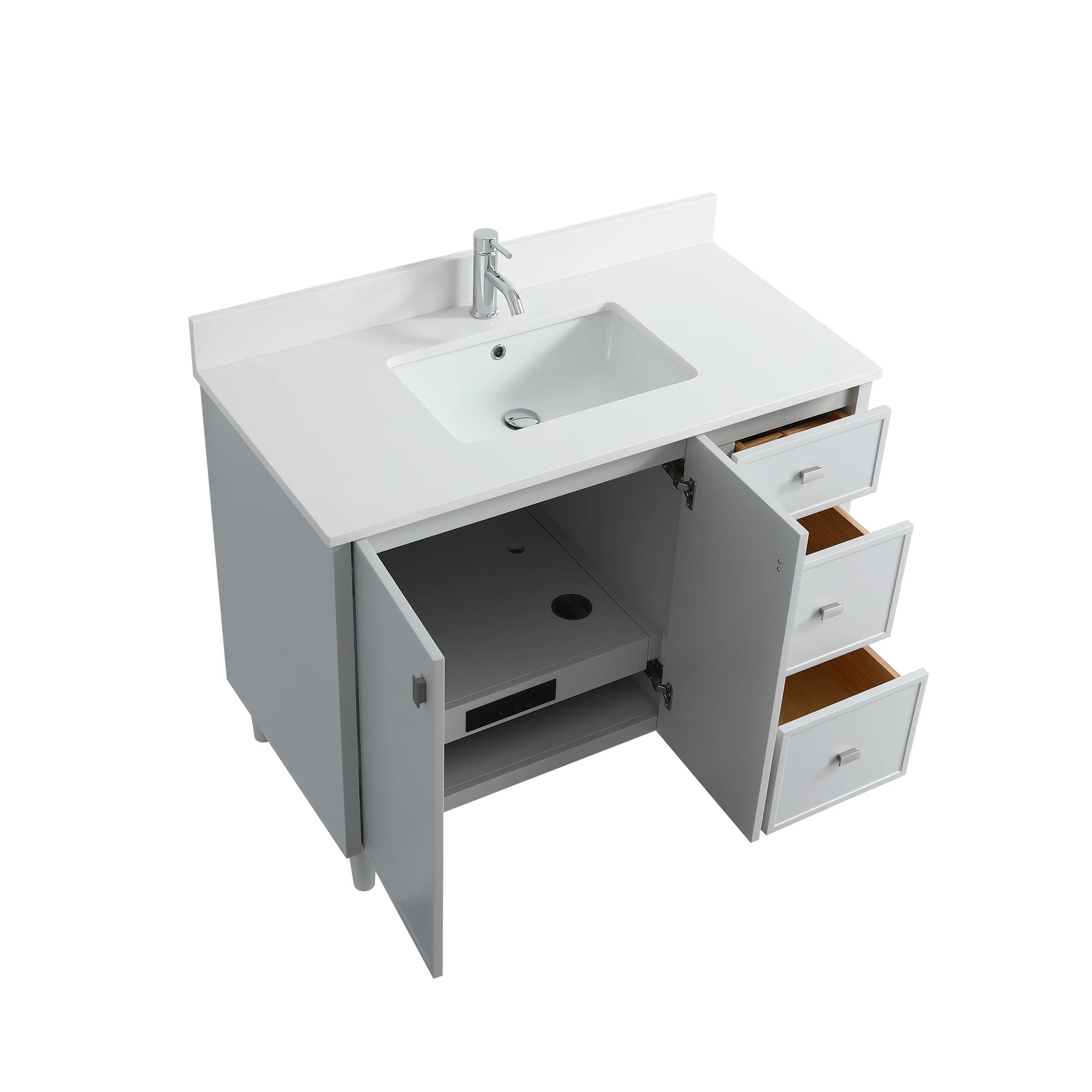 Meuble-Lavabo Autoportant 42po Gris Hampton avec Comptoir Quartz Blanc et Lavabo Simple