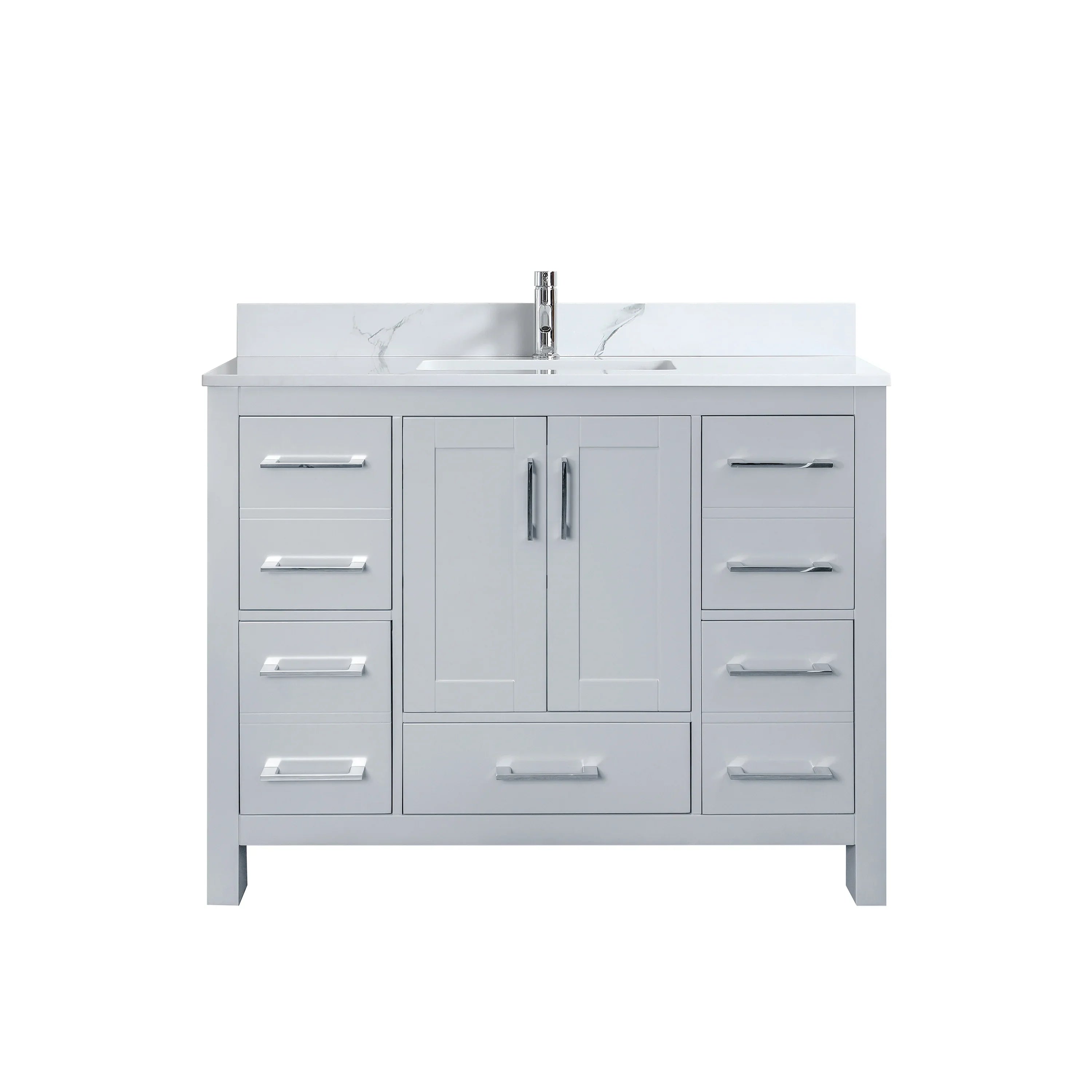 Meuble Lavabo Autoportant Hampton Gris 42po avec Comptoir en Marbre Calcutta