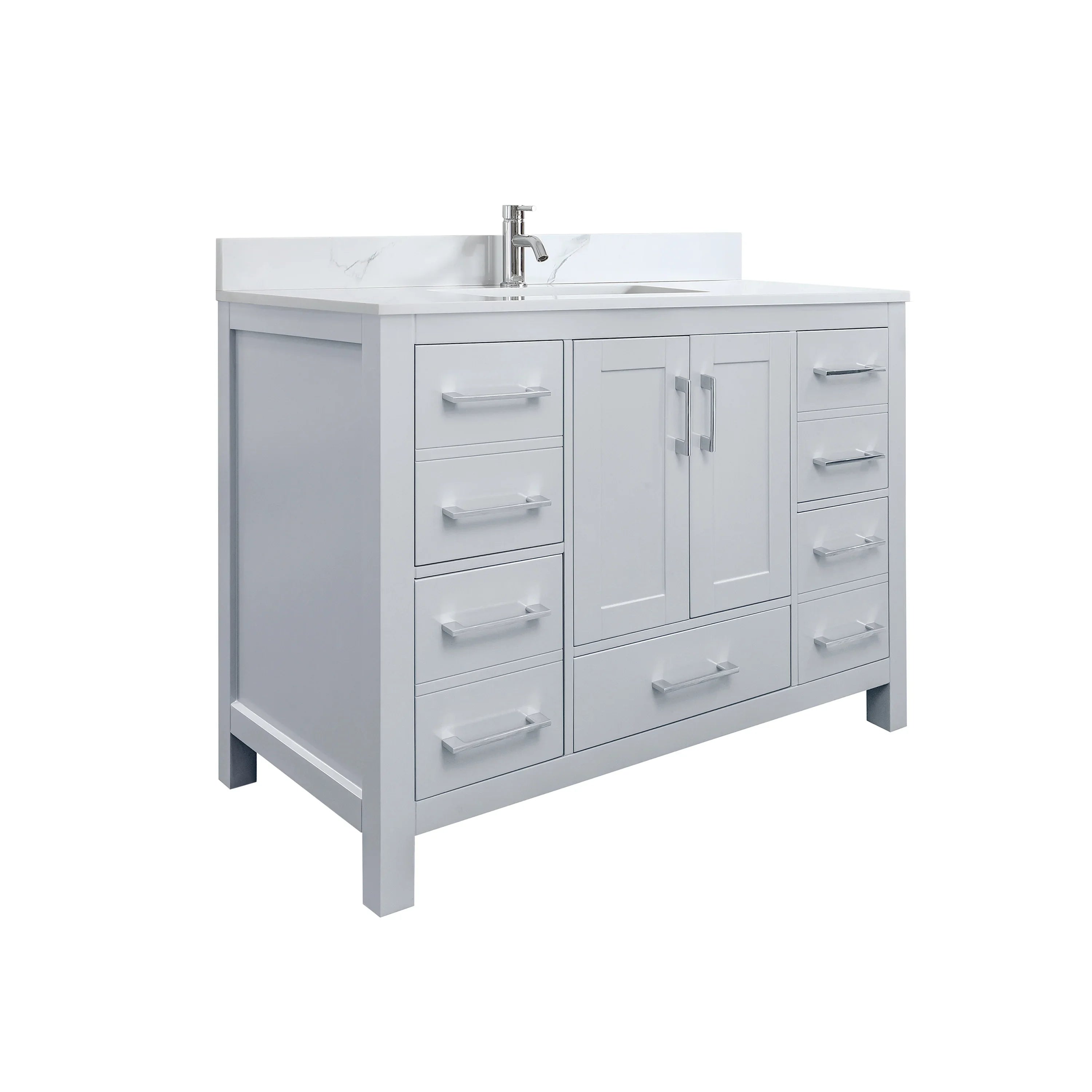 Meuble Lavabo Autoportant Hampton Gris 42po avec Comptoir en Marbre Calcutta