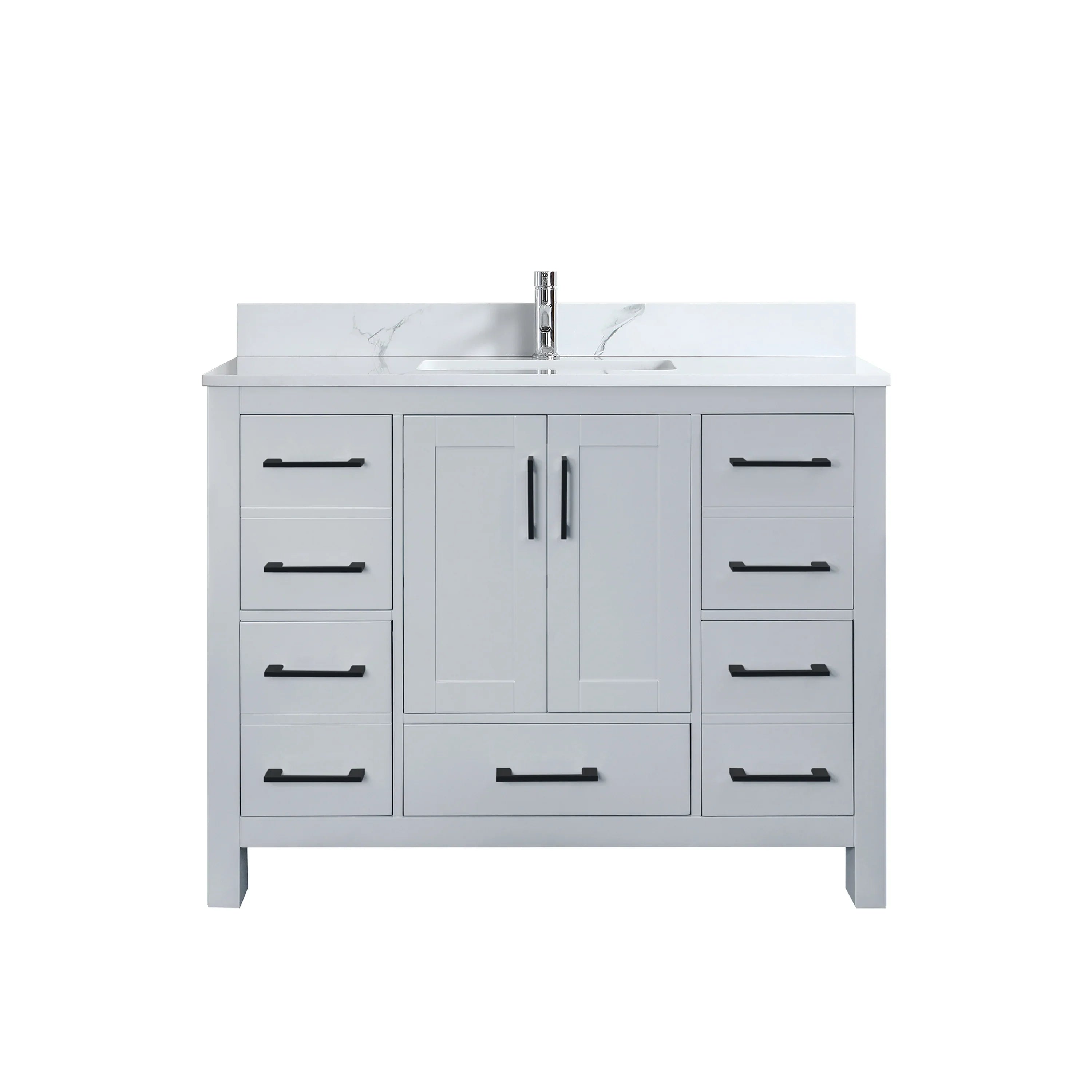 Meuble Lavabo Autoportant Hampton Gris 42po avec Comptoir en Marbre Calcutta