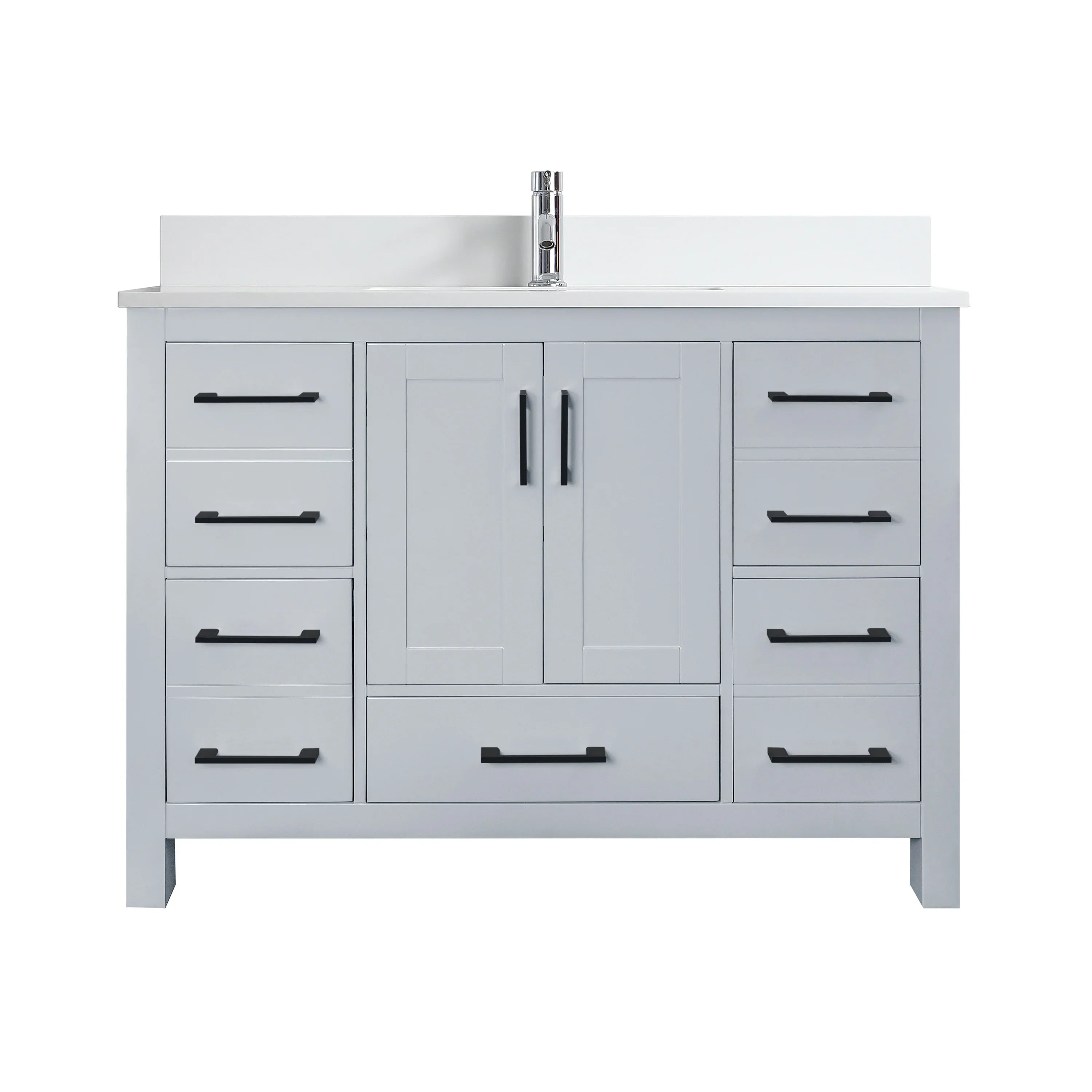 Meuble-lavabo autoportant gris Hampton 42po avec comptoir en marbre blanc reconstitué
