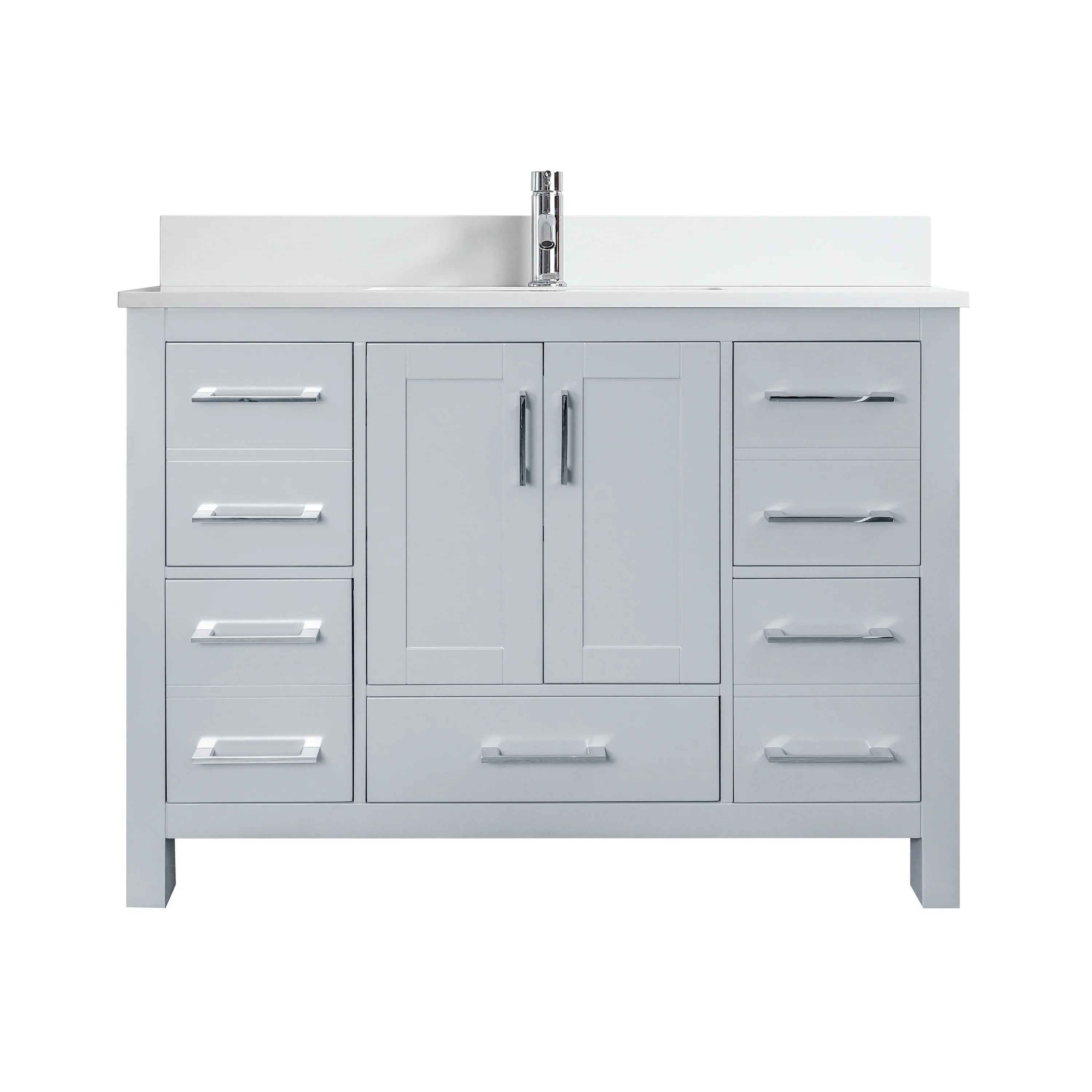 Meuble-lavabo autoportant gris Hampton 42po avec comptoir en marbre blanc reconstitué