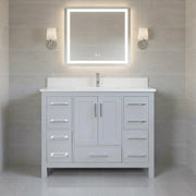 Meuble-lavabo autoportant gris Hampton 42po avec comptoir en marbre blanc reconstitué
