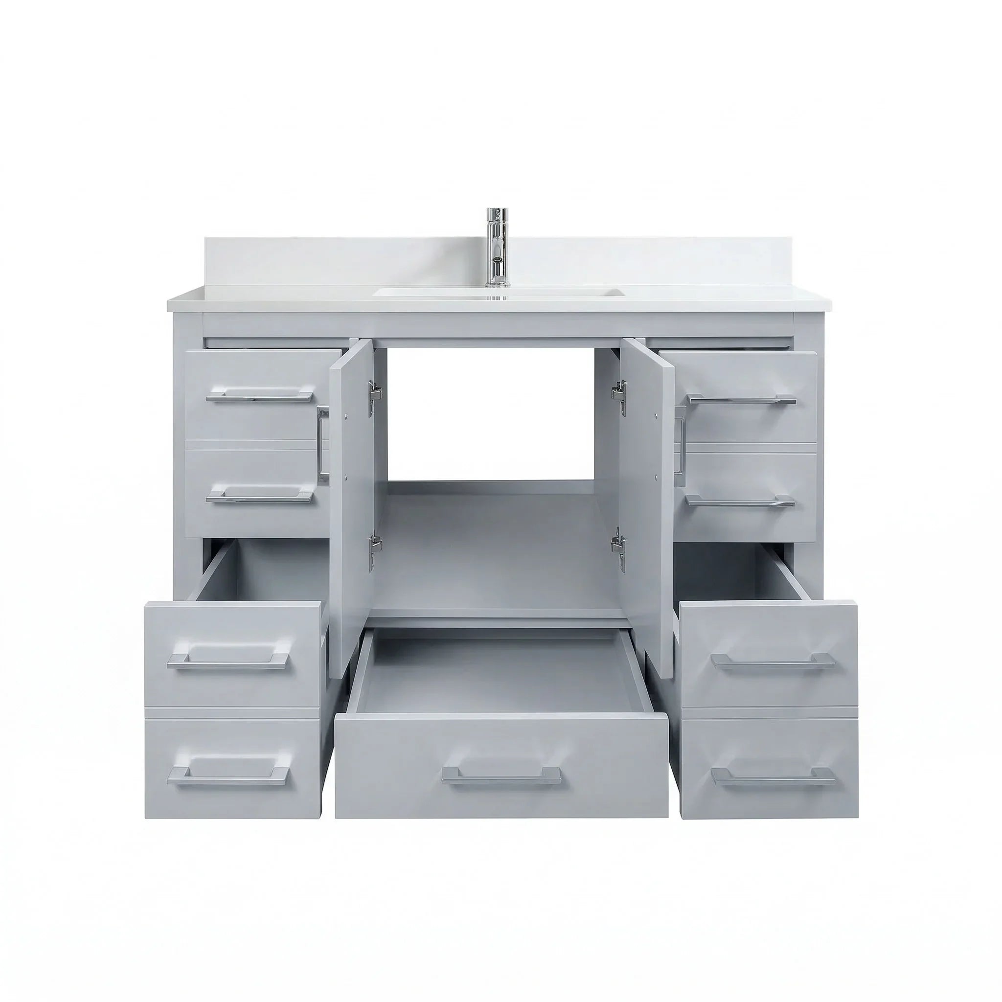 Meuble-lavabo autoportant gris Hampton 42po avec comptoir en marbre blanc reconstitué