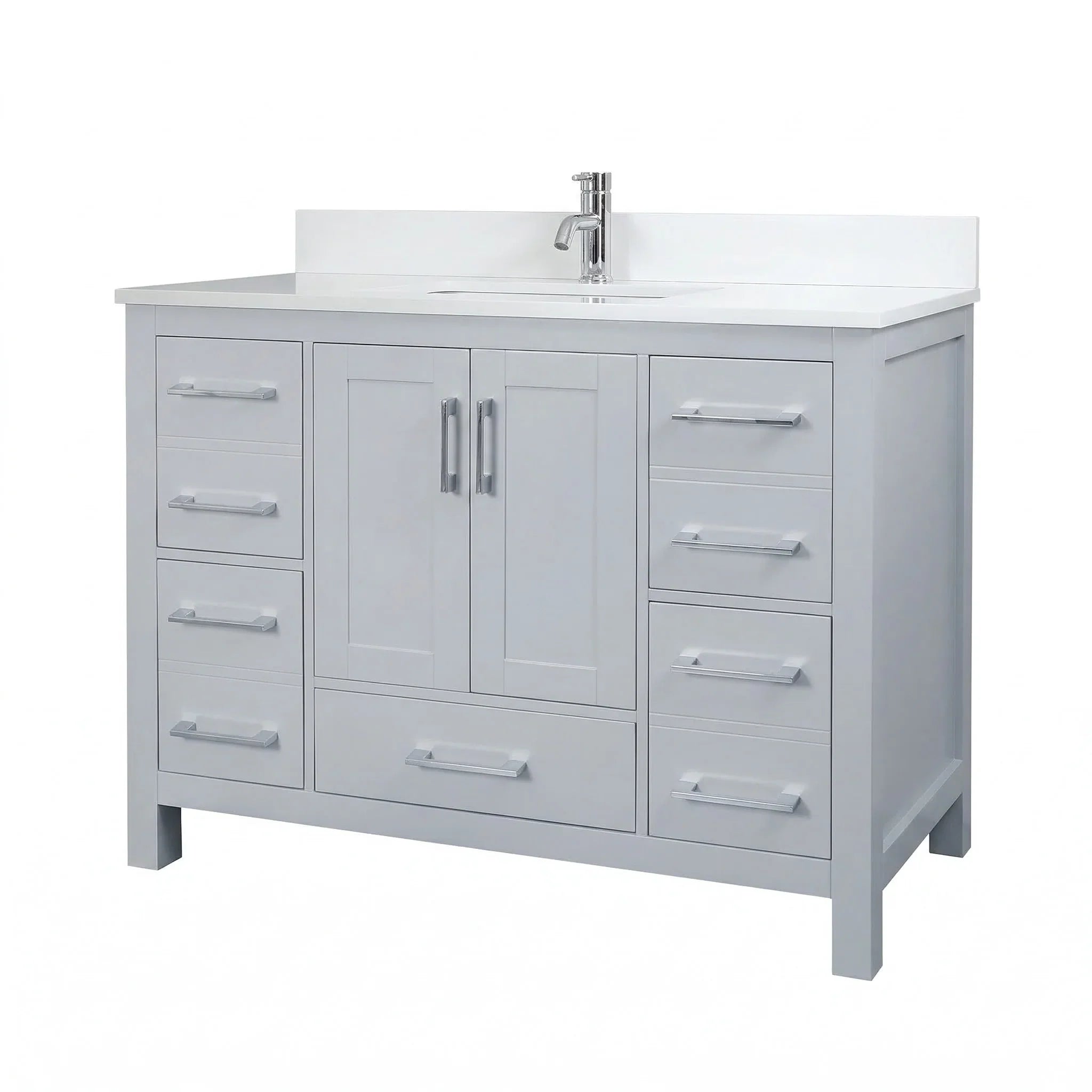 Meuble-lavabo autoportant gris Hampton 42po avec comptoir en marbre blanc reconstitué