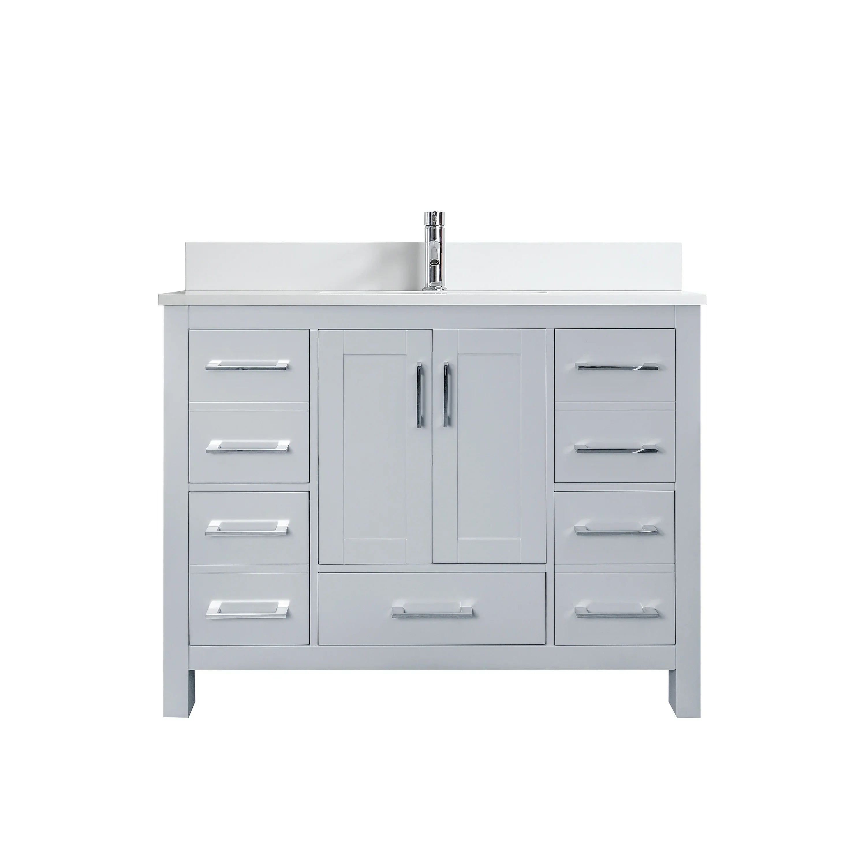 Meuble Lavabo Autoportant Hampton Gris 42po avec Comptoir en Marbre Calcutta