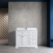 42" White Freestanding Single Sink Bathroom Vanity with Engineered Calcutta Marble Countertop