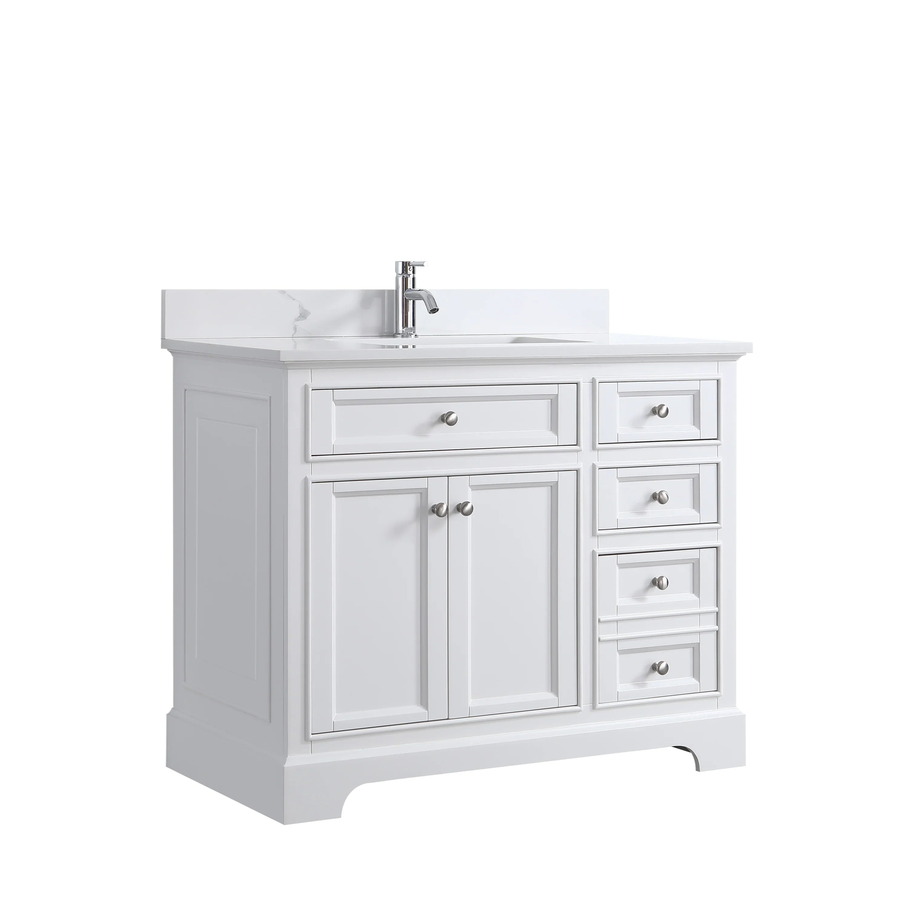 42" White Freestanding Single Sink Bathroom Vanity with Engineered Calcutta Marble Countertop