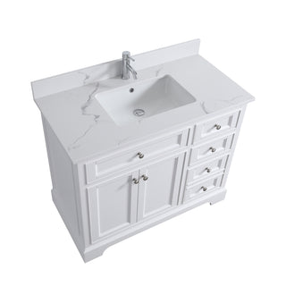 Meuble-lavabo autoportant blanc de 42 po avec comptoir en marbre de Calcutta, collection Milan