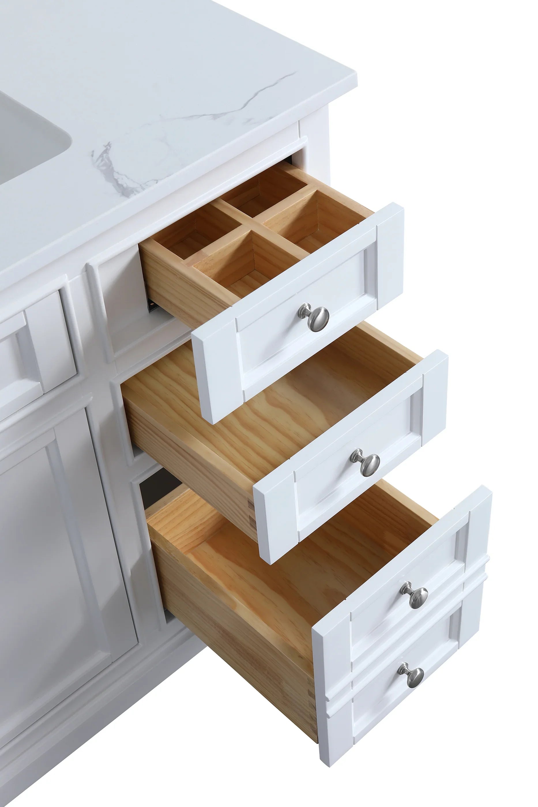 42" White Freestanding Single Sink Bathroom Vanity with Engineered Calcutta Marble Countertop