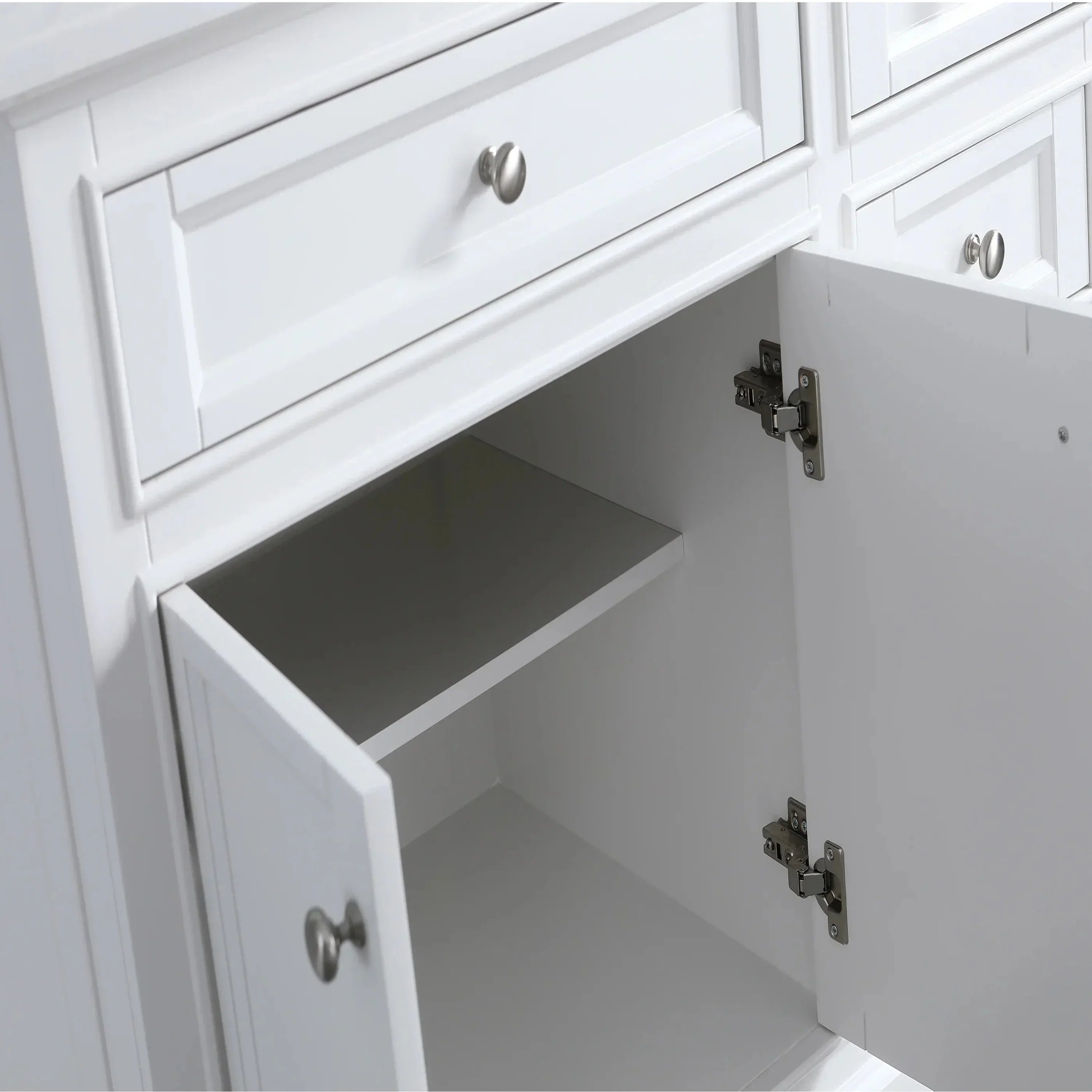 42" White Freestanding Single Sink Bathroom Vanity with Engineered White Marble Countertop