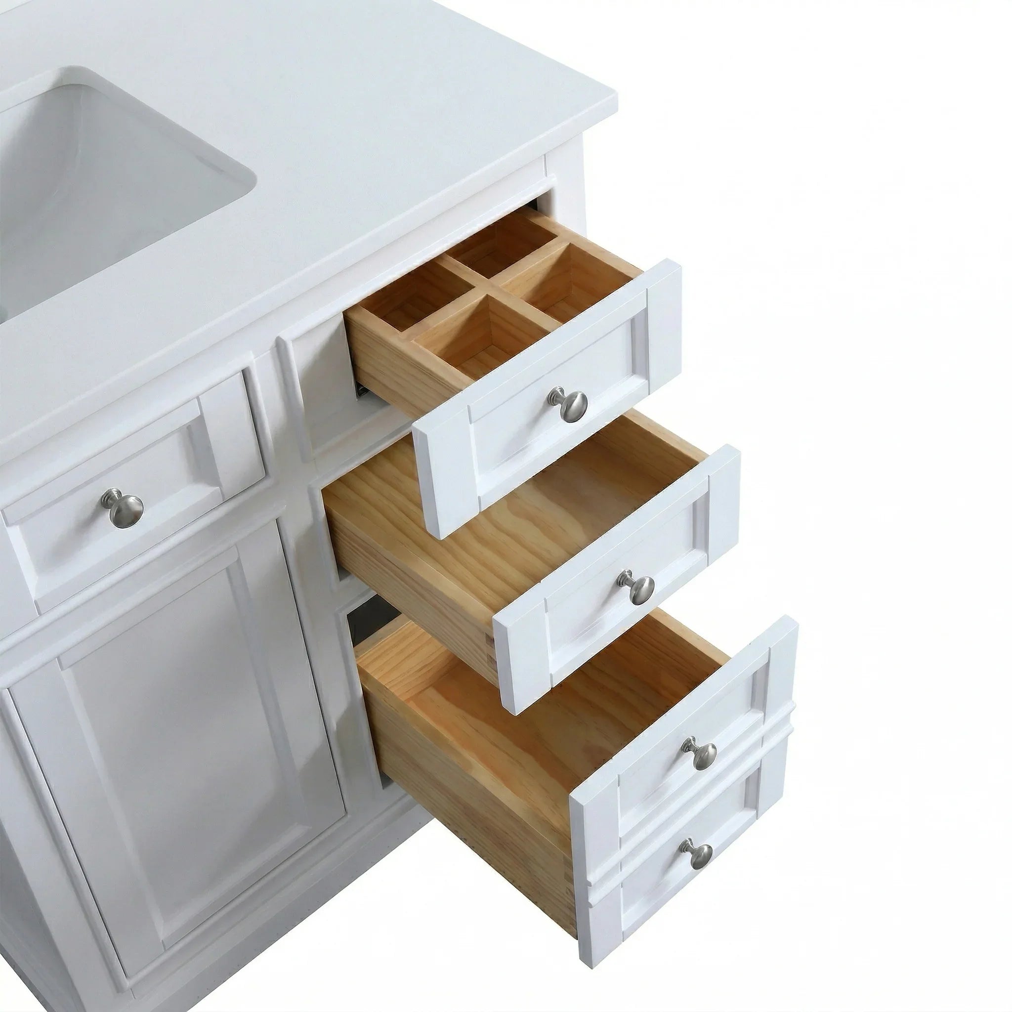 42" White Freestanding Single Sink Bathroom Vanity with Engineered White Marble Countertop